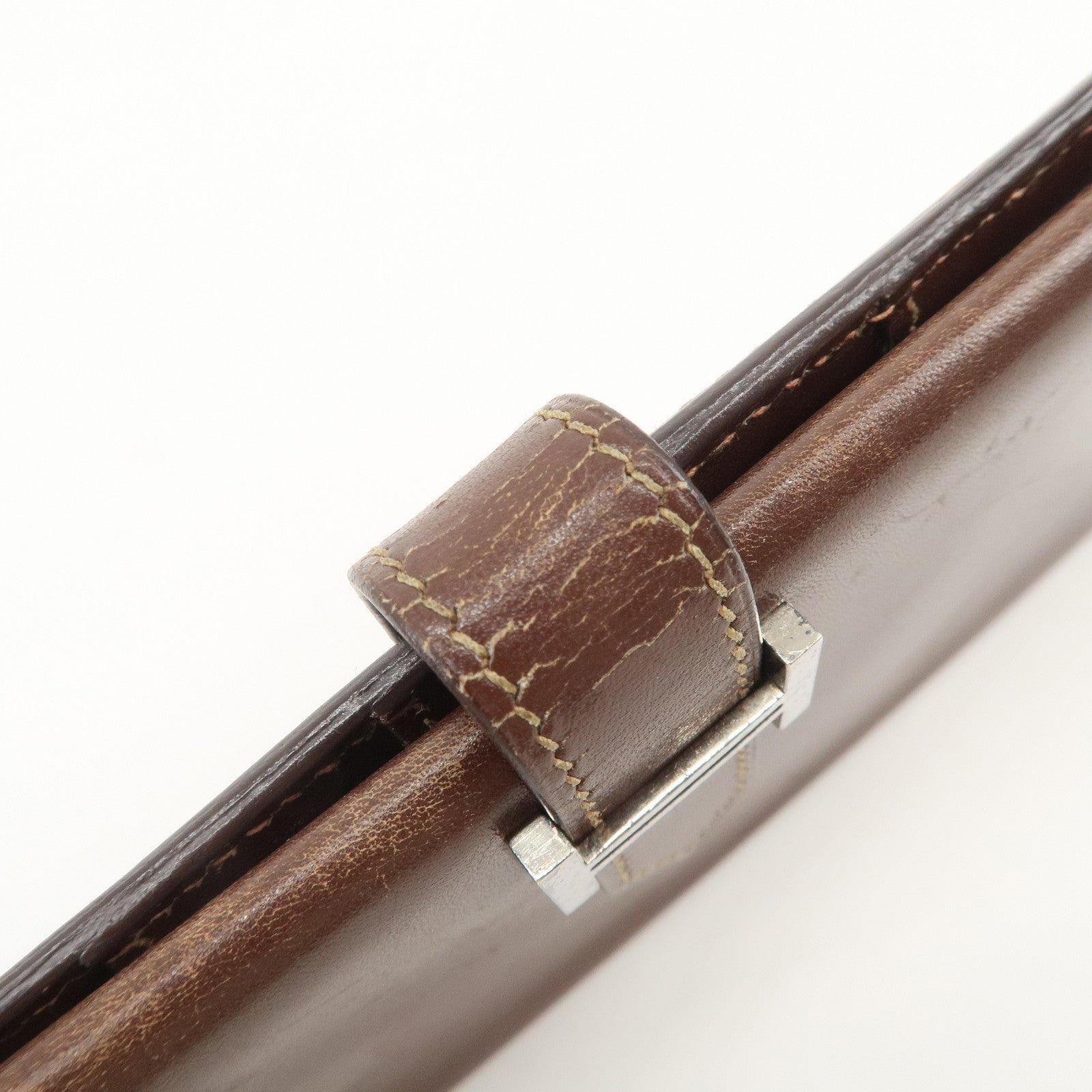 HERMES Béarn Classic Leather Long Wallet F Stamped Brown