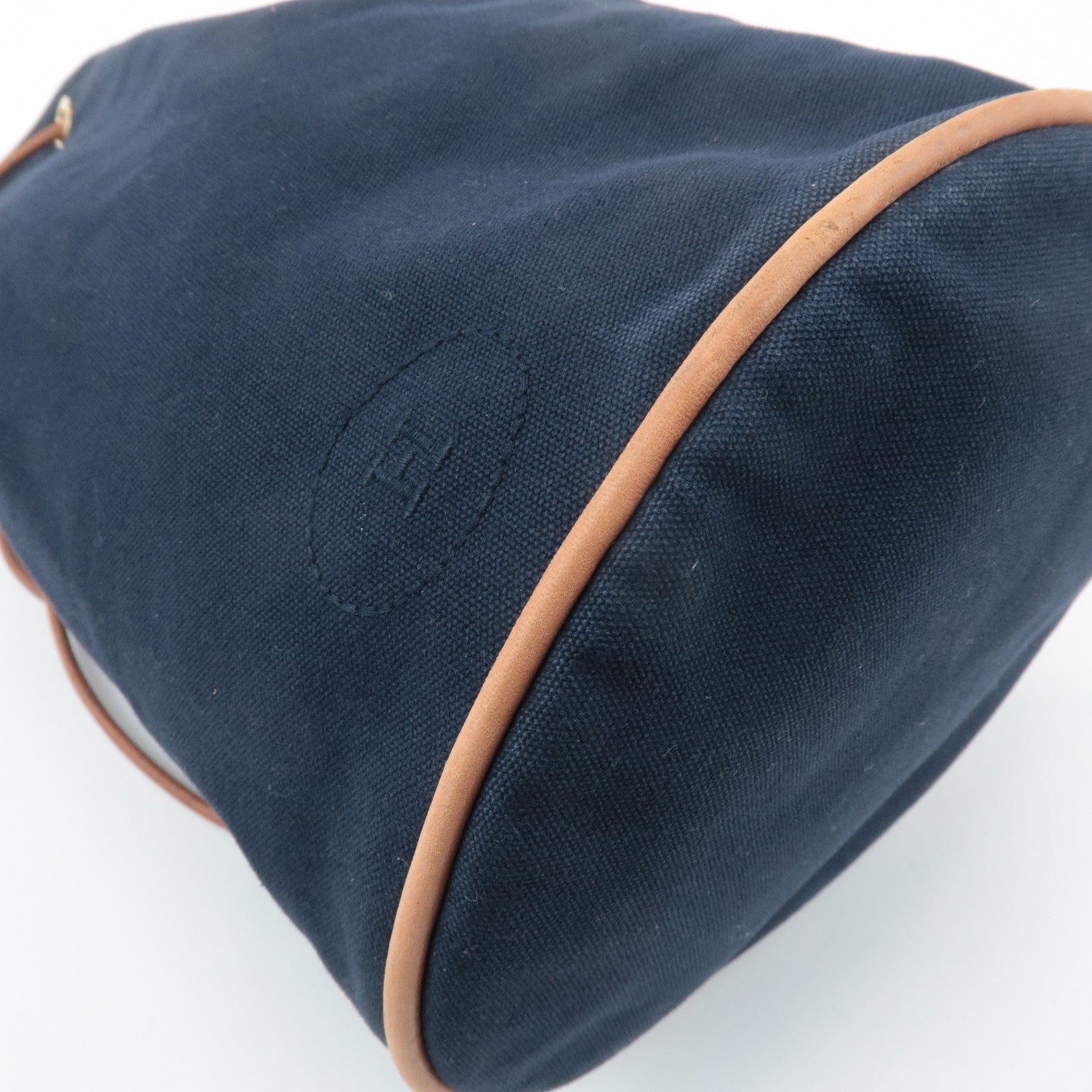 HERMES Canvas Leather Porochon Mimil PM Drawstring Shoulder Bag Used