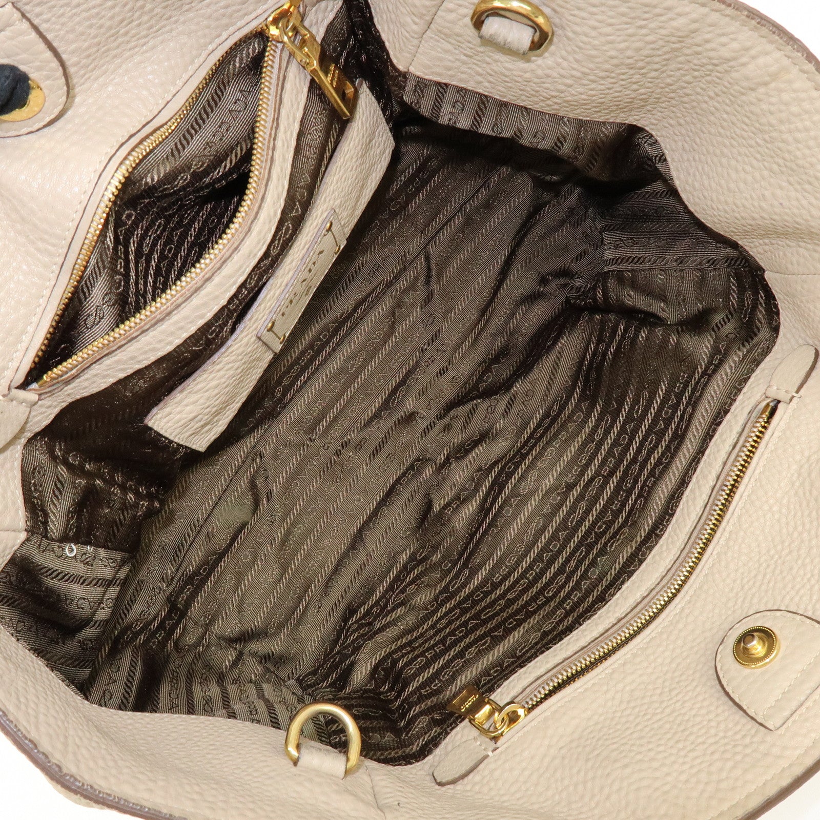 PRADA Triangle Logo Leather 2Way Hand Shoulder Bag Beige BN2795