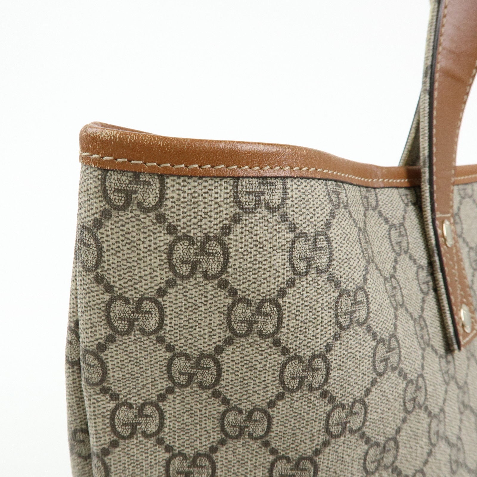 GUCCI sherry GG Supreme Leather Tote Hand Bag Beige Brown 211134