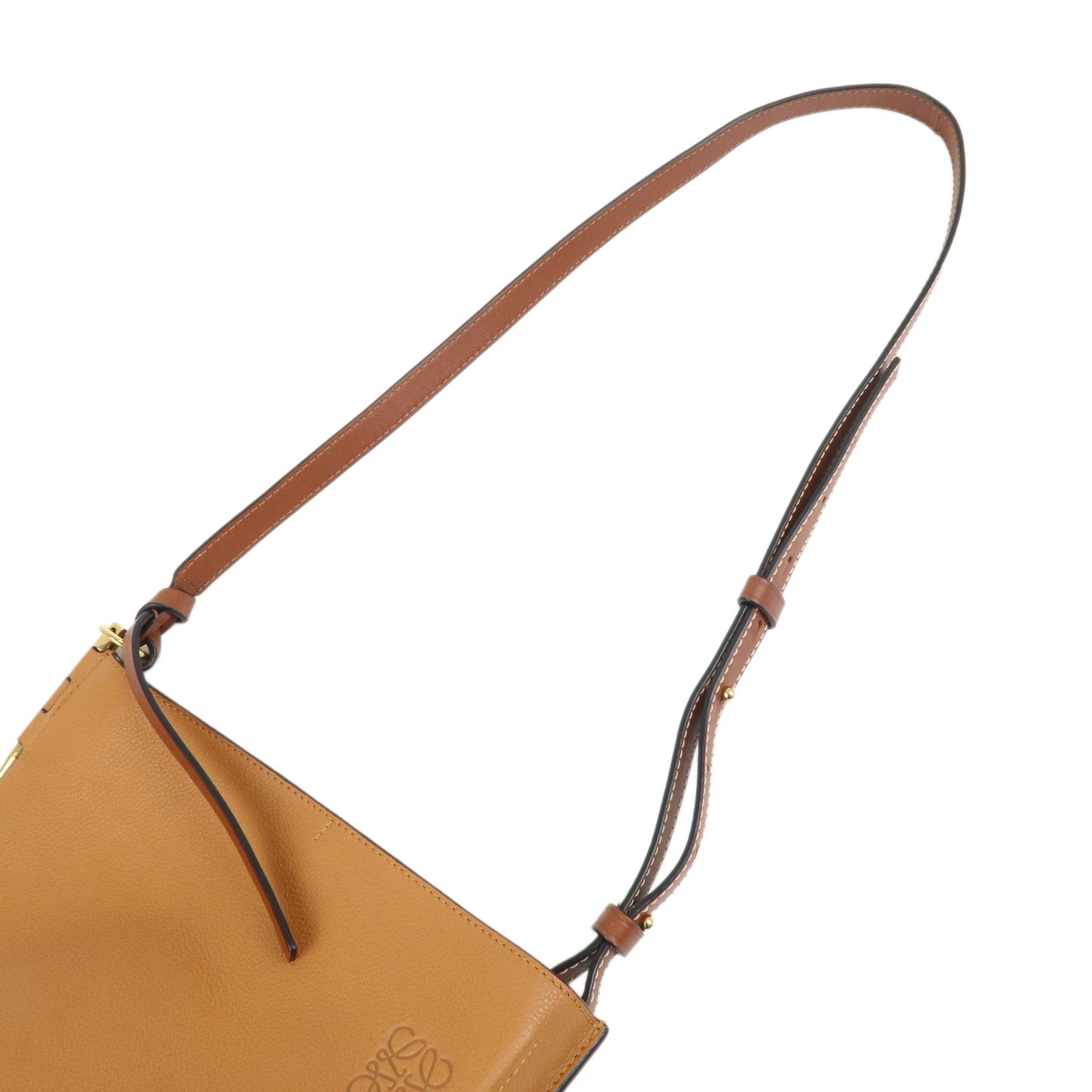 LOEWE Anagram Calf Leather Gate Bag Bucket Small Shoulder Bag Brown