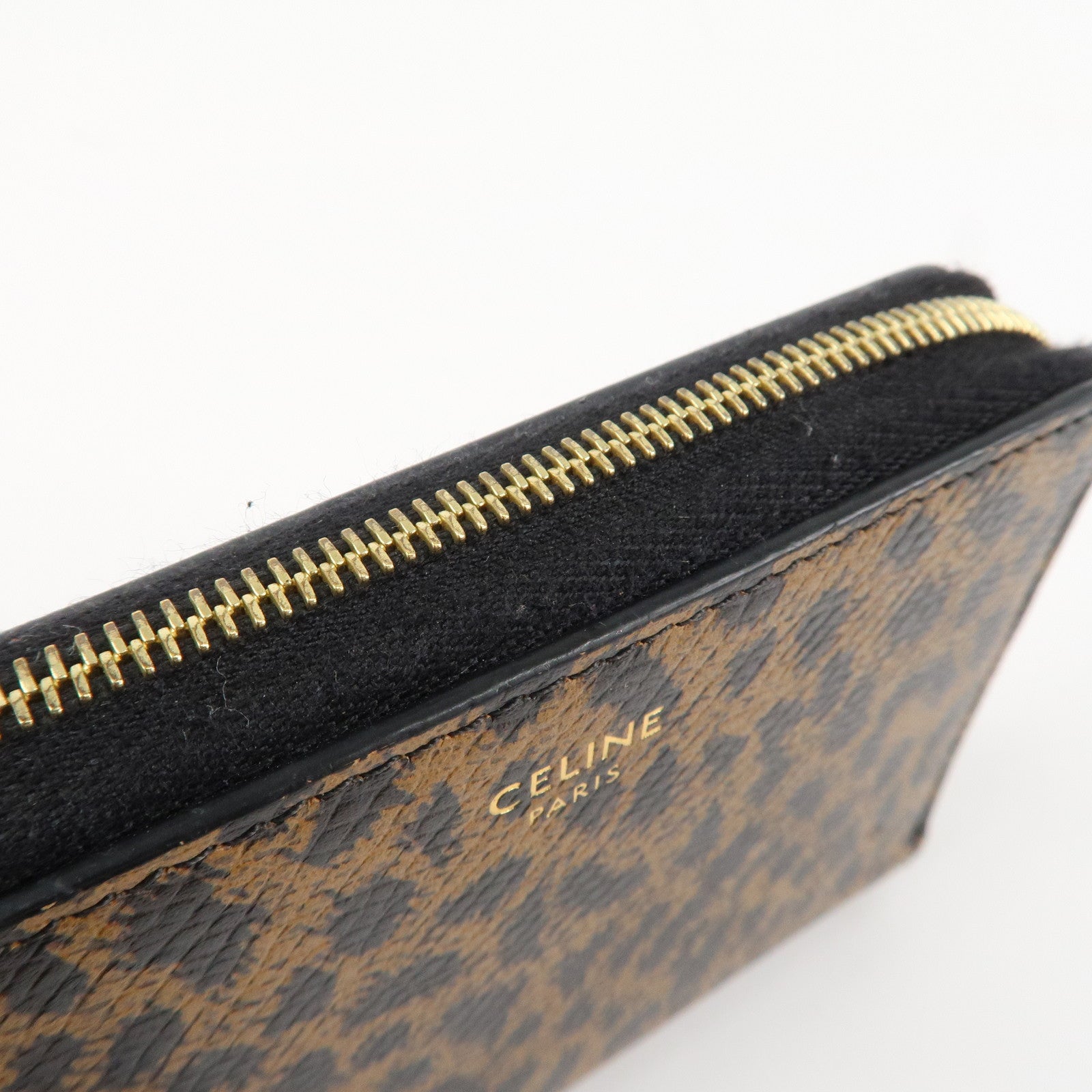 CELINE Leather Round Zippy Compact Wallet Brown Used