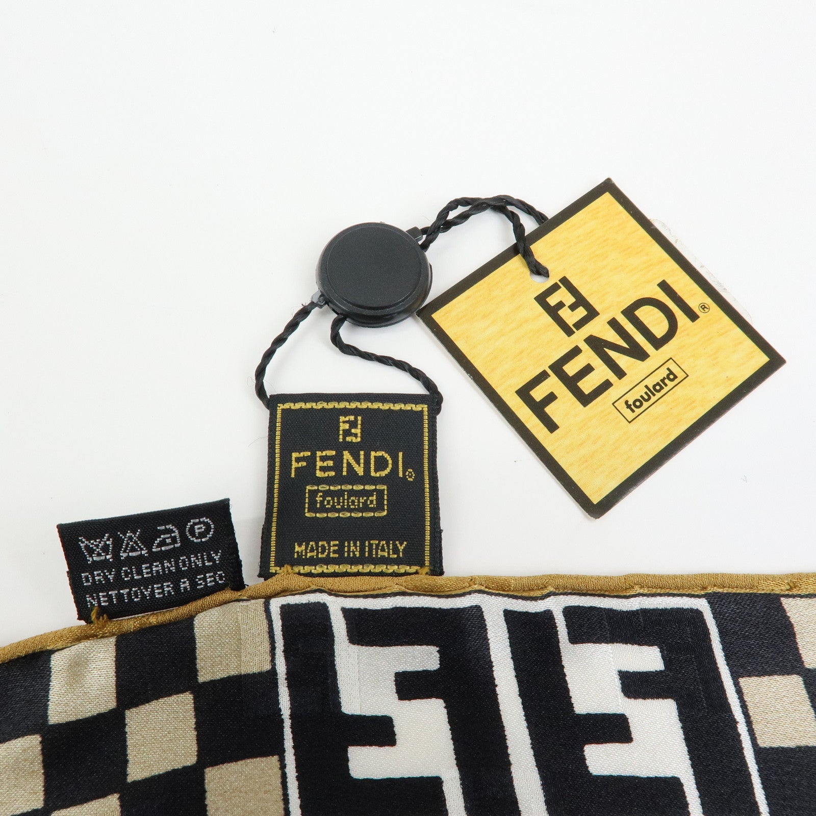 FENDI Zucca Silk 100% Scarf Black Beige Brown