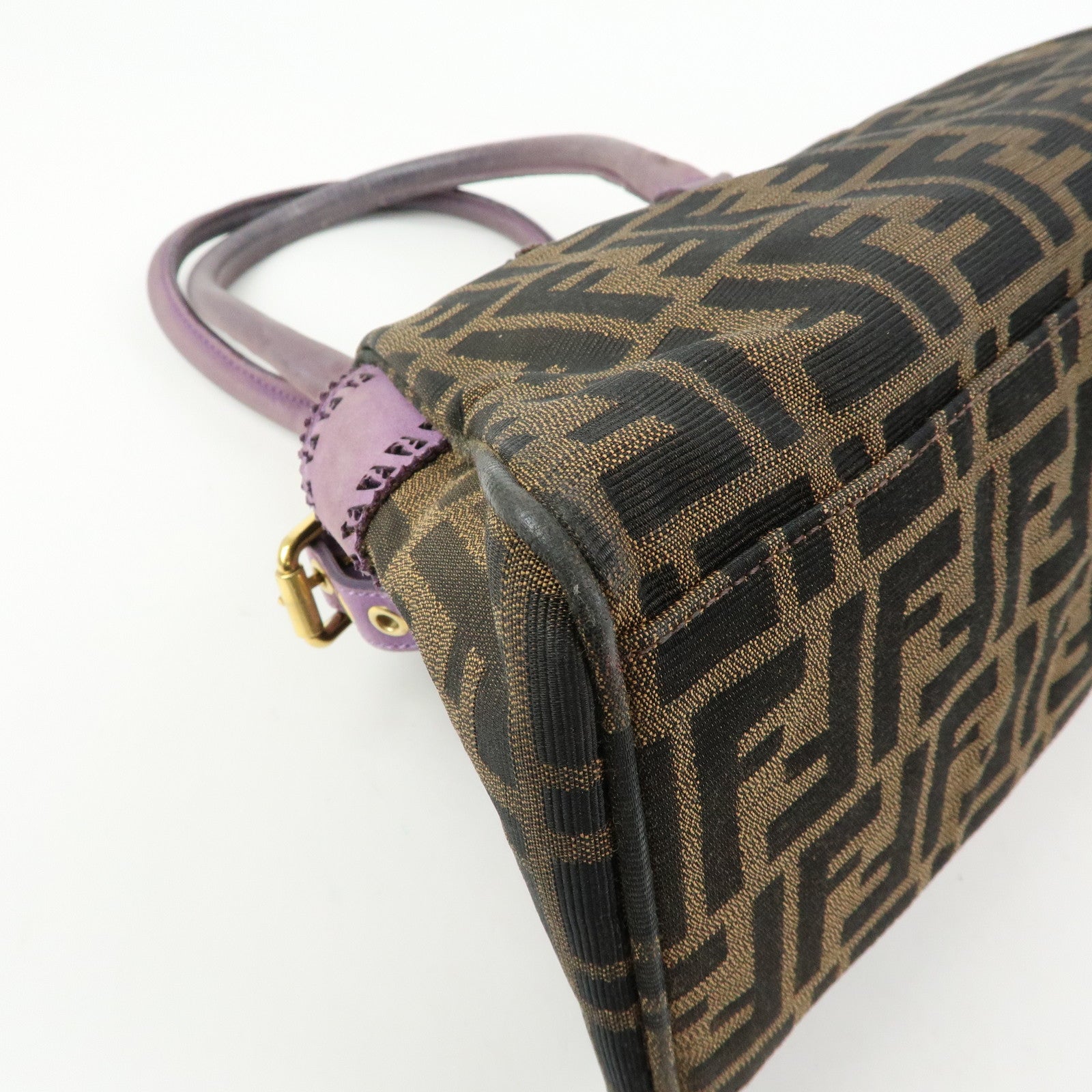 FENDI Ethnico Zucca Canvas Leather Shoulder Bag Brown Purple 8BN157