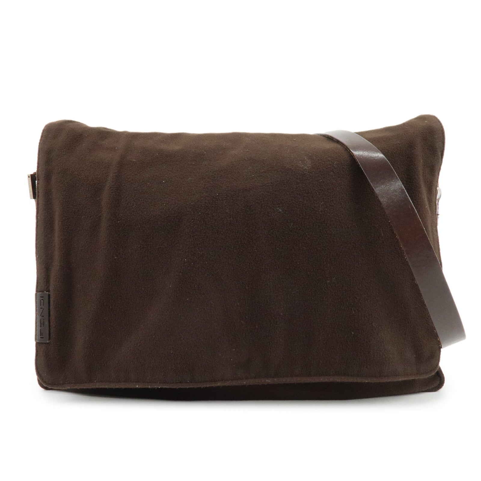 FENDI Wool Leather Shoulder Bag Crossbody Bag Brown 16071