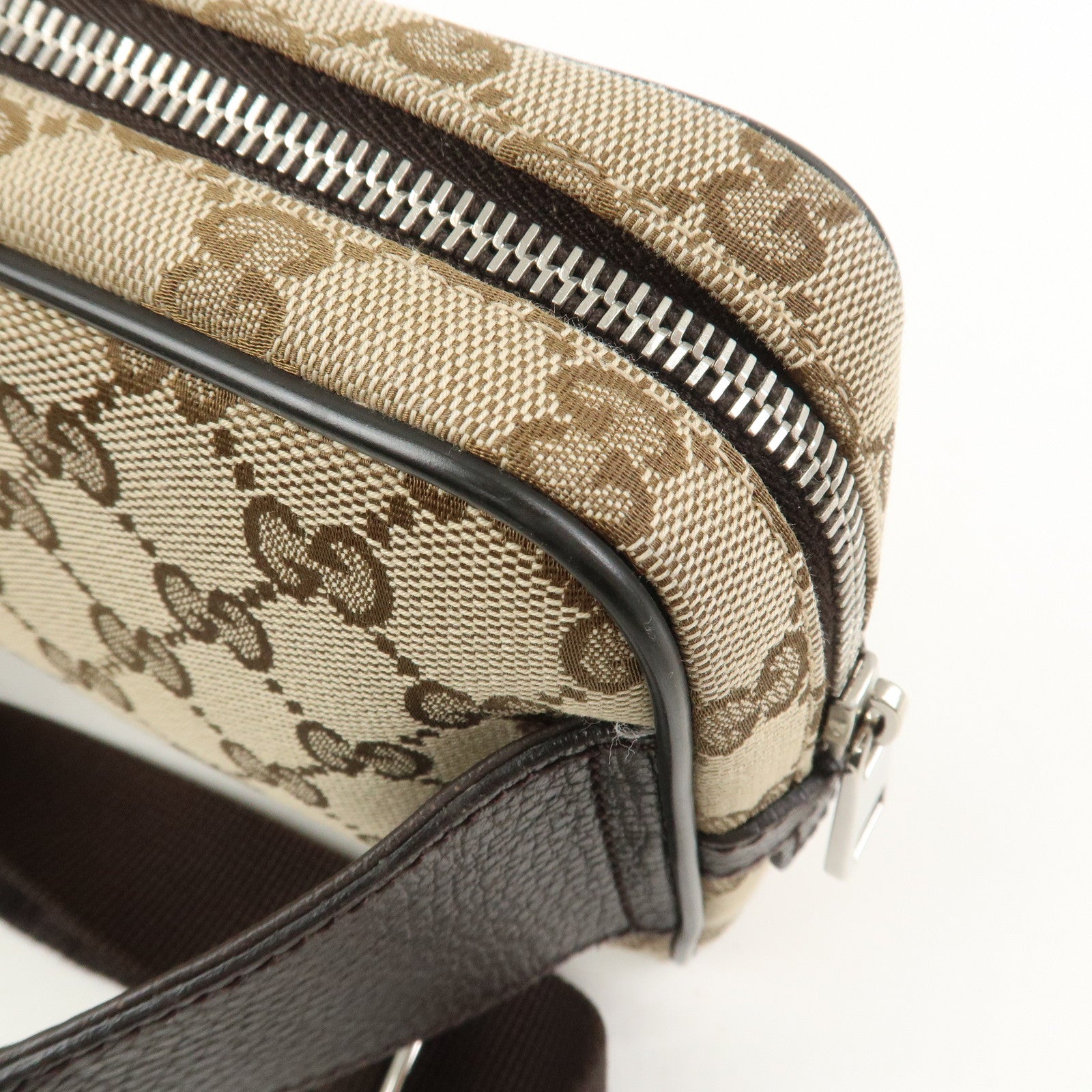 GUCCI GG Canvas Leather Waist Bag Crossbody Bag Beige Brown 449174