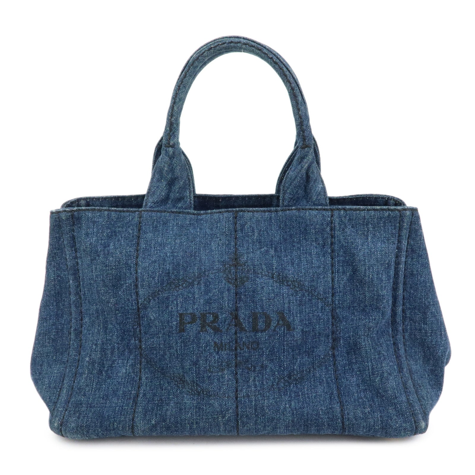 PRADA Triangle Logto Canapa Denim Tote Bag Hand Bag Blue B1877B