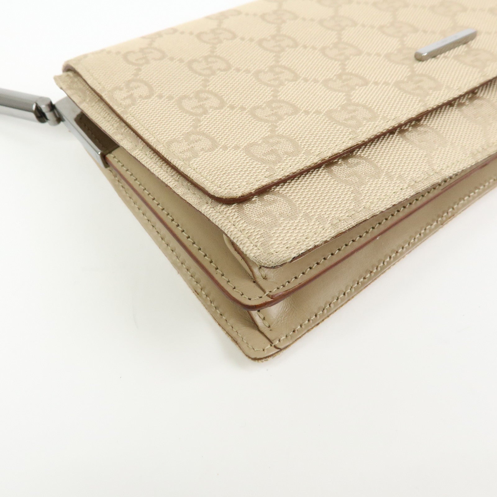 GUCCI GG Canvas Leather Shoulder Bag Hand Bag Beige 01235