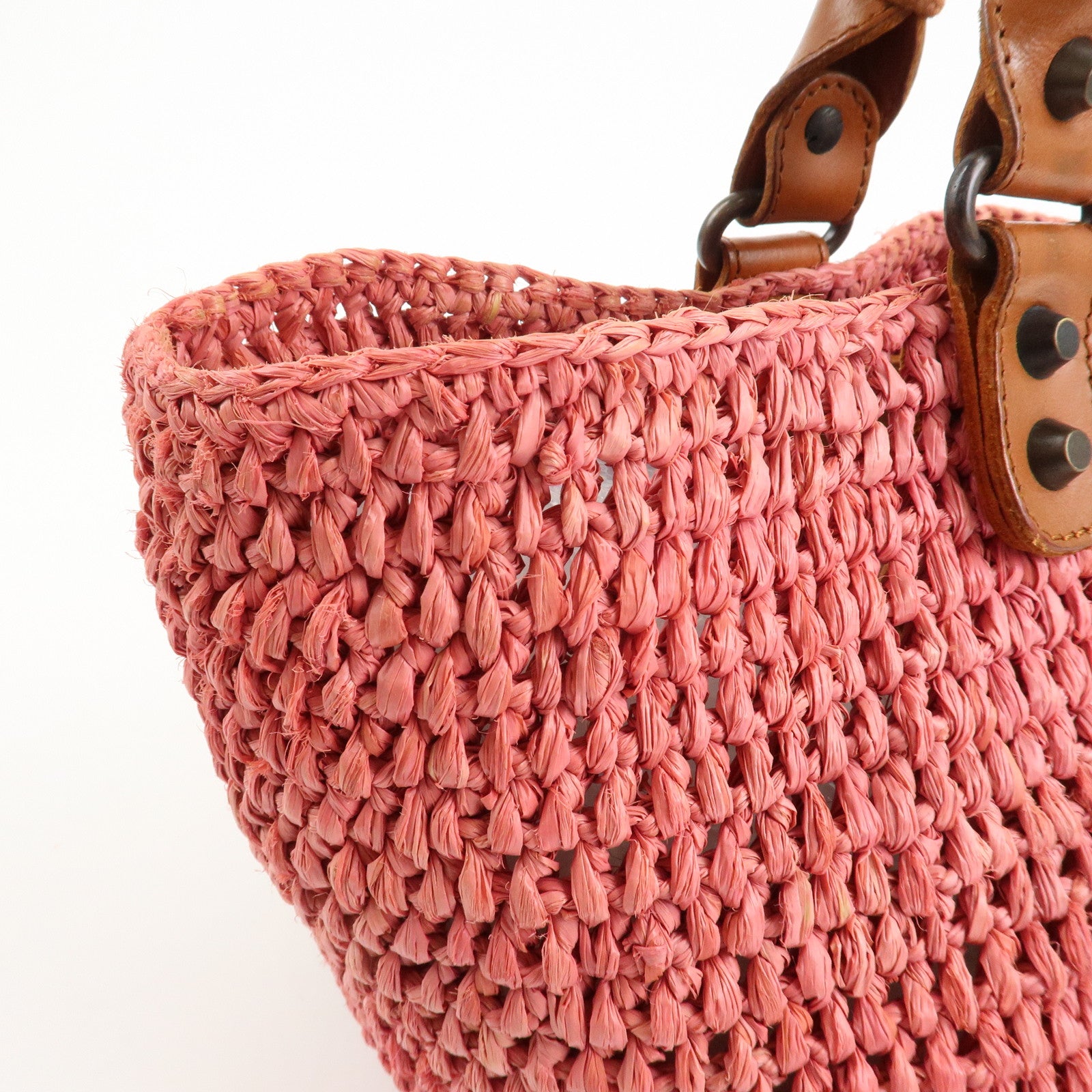 BALENCIAGA Straw Tote Bag Shoulder Bag Brown Pink 236741 Used