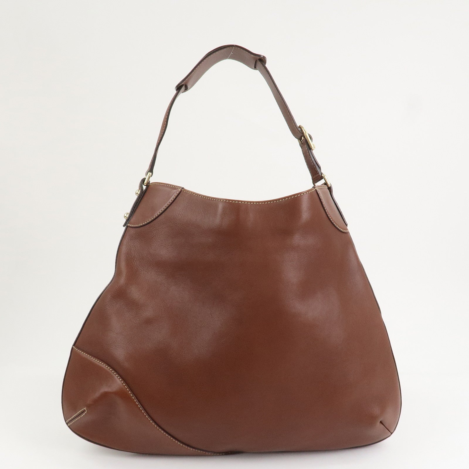 GUCCI Horsebit GG Canvas Leather Shoulder Bag Brown 137386