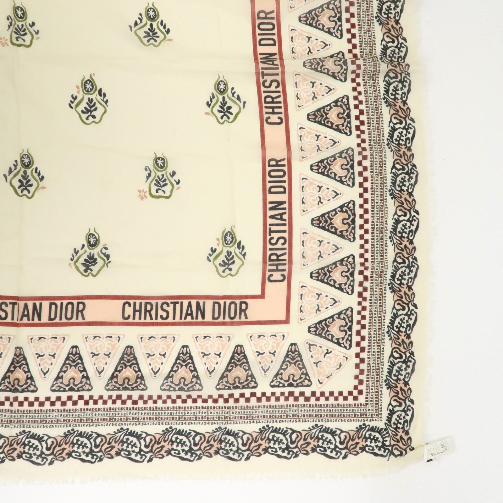 Christian Dior Logo Cotton 100% Scarf Geometric Motif Ivory Red