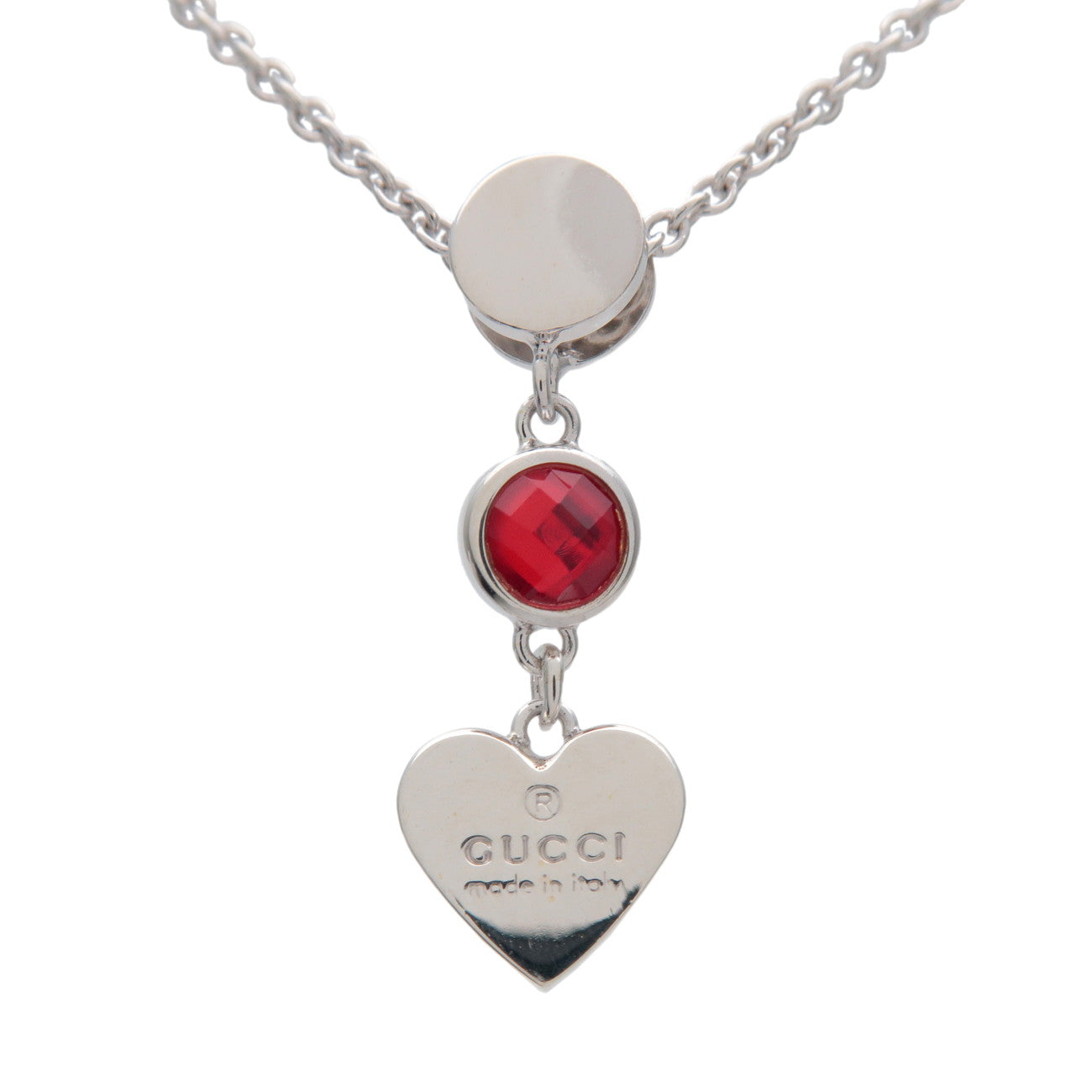 GUCCI Crystal Heart Nacklace SV925 Silver Red 325871