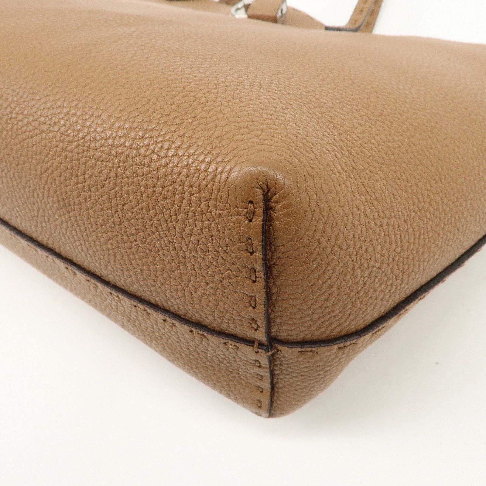 FENDI Selleria Leather Small Carla Tote Bag Shoulder Bag Brown 8BH257 Used