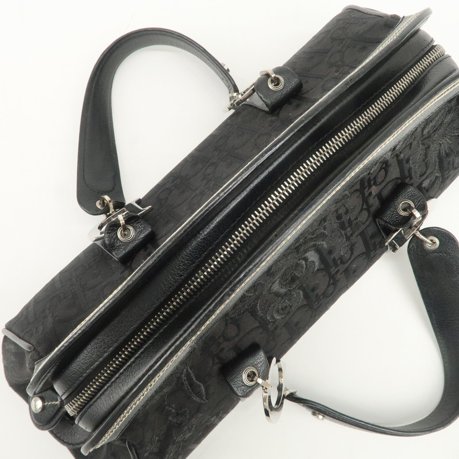 Christian Dior Trotter CD Logo Canvas Leather Hand Bag Black