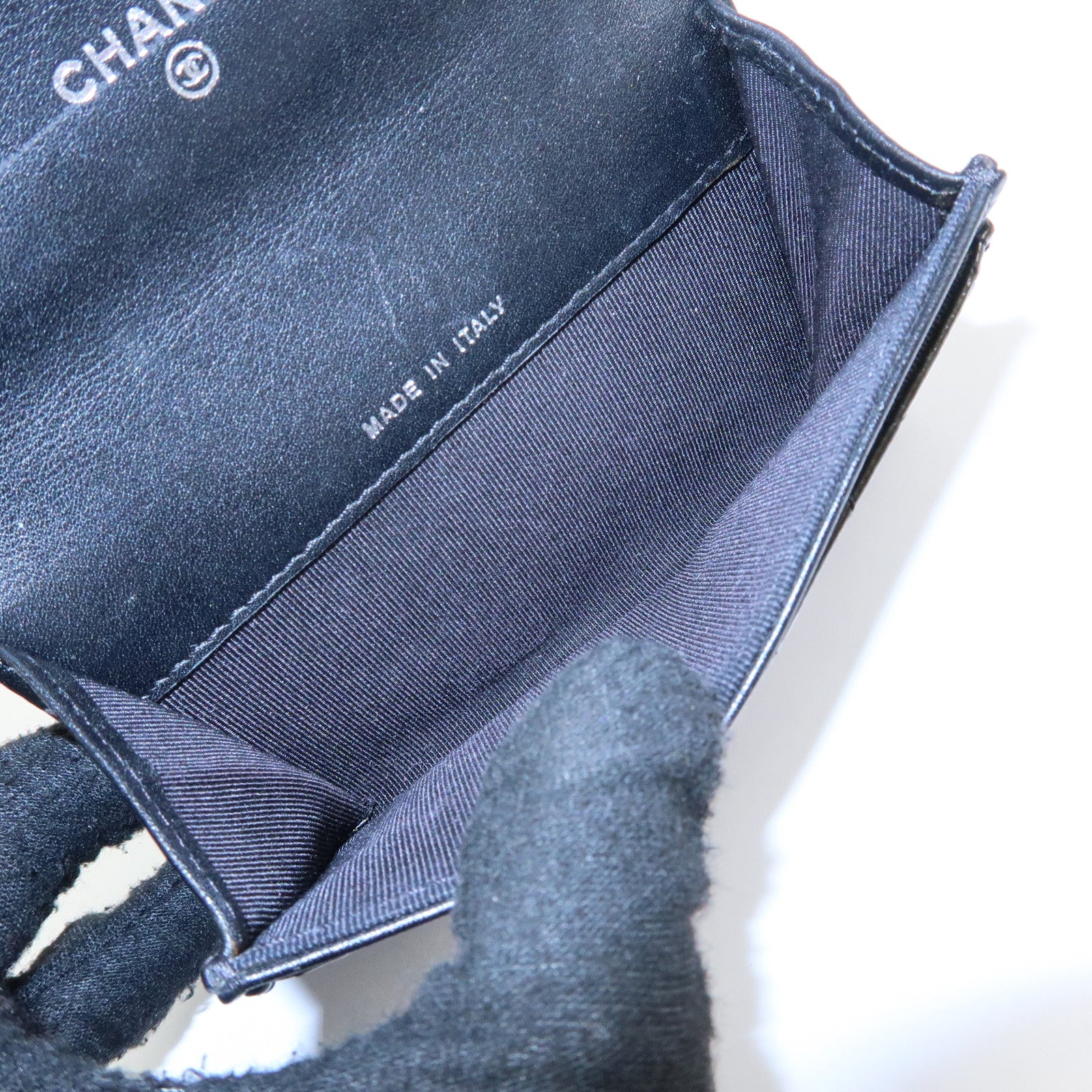 CHANEL COCO Mark Matelasse Patent Leather Card Case Black