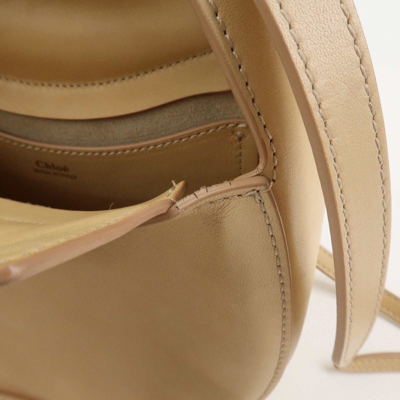 Chloe Kiss Logo Leather 2way Bag Hand Bag Shoulder Bag Beige