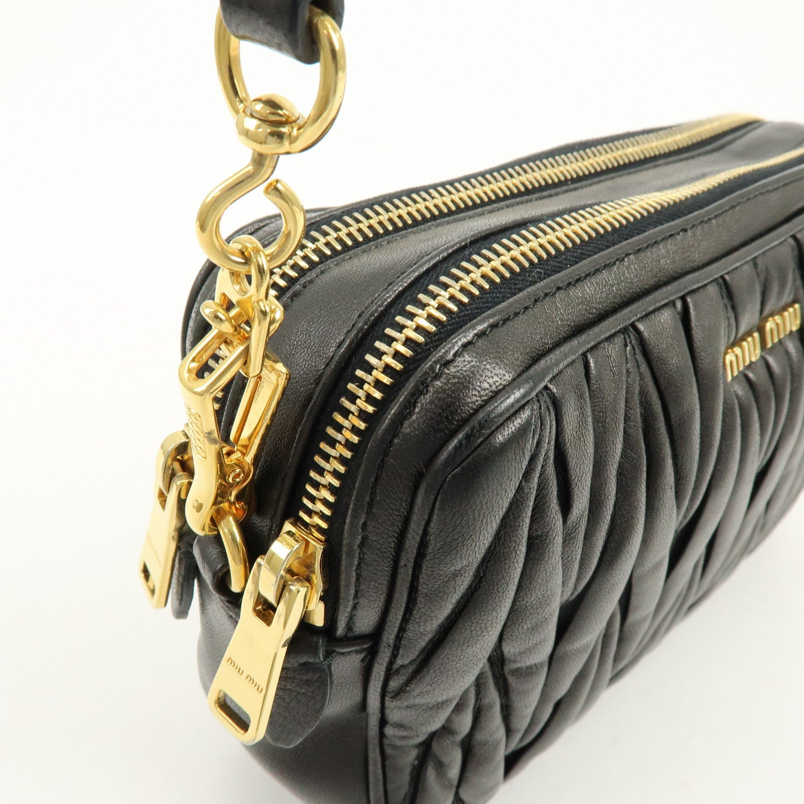 MIU MIU Matelasse Gathered Leather Shoulder Bag Crossbody Bag Black