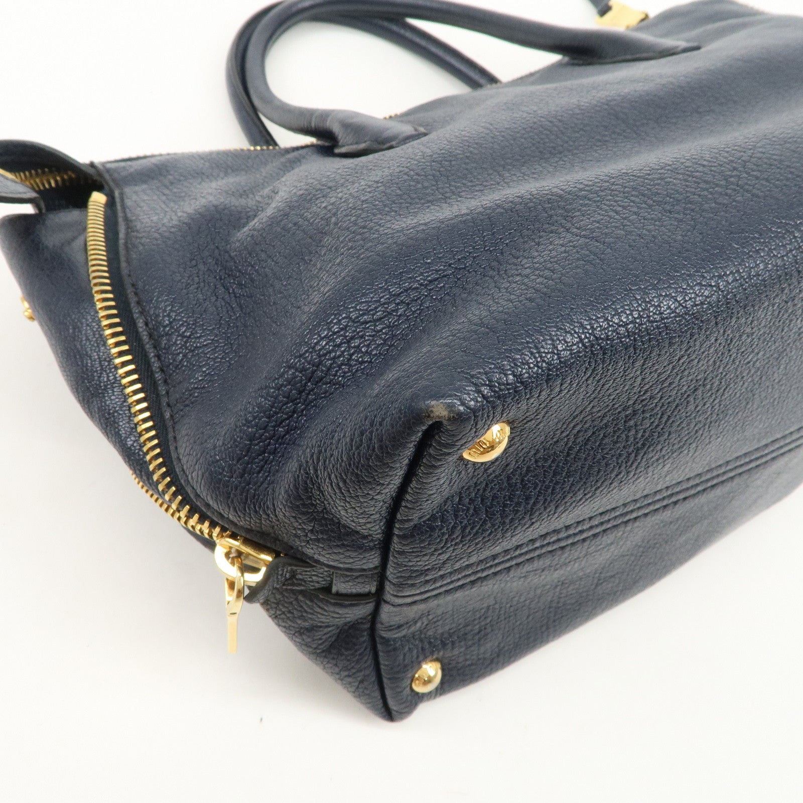 MIU MIU Madras Leather 2WAY Bag Hand Bag Shoulder Bag Navy RN1016