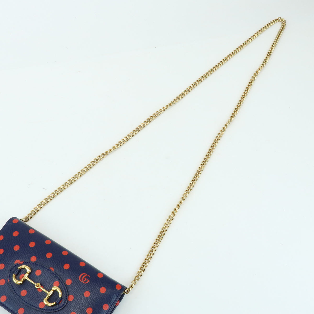 GUCCI Horsebit 1955 Calf Leather Chain Long Wallet Navy Red 621892