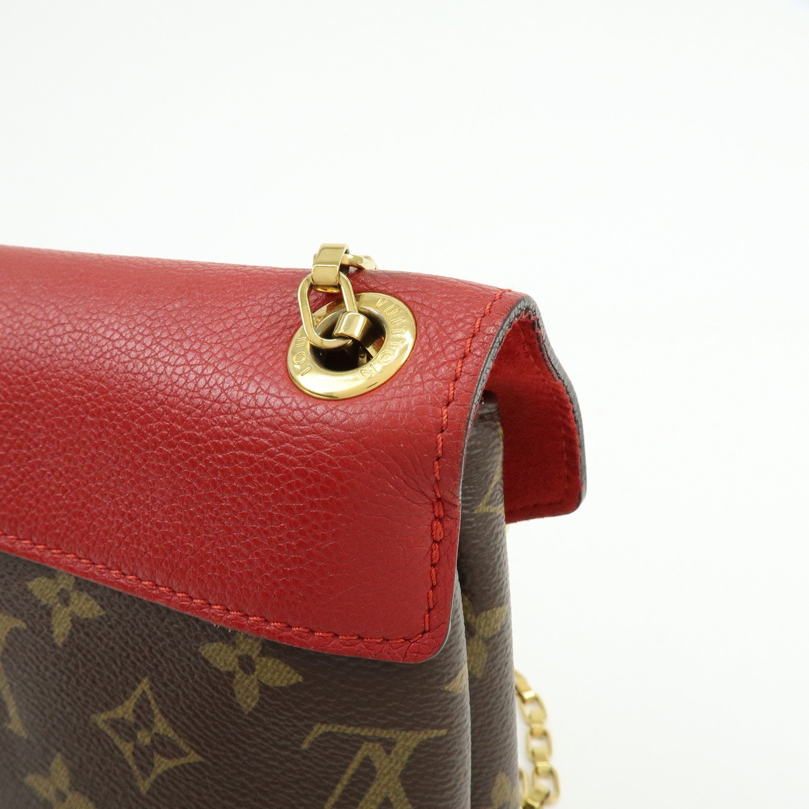 Louis Vuitton Monogram Pallas Chain Hand Bag Brown Red M41201