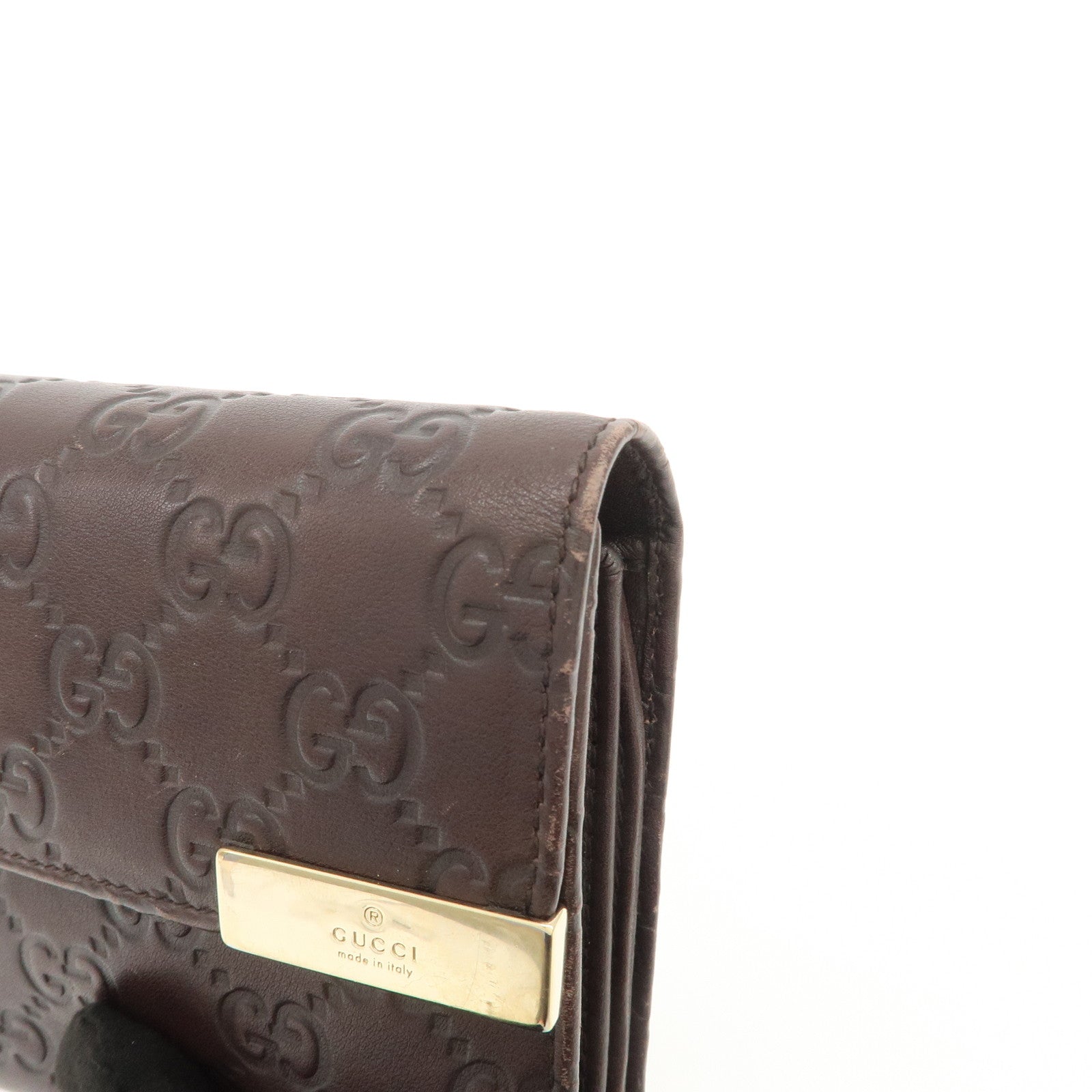 GUCCI Guccissima Leather Tri-Fold Compact Wallet Brown 256935