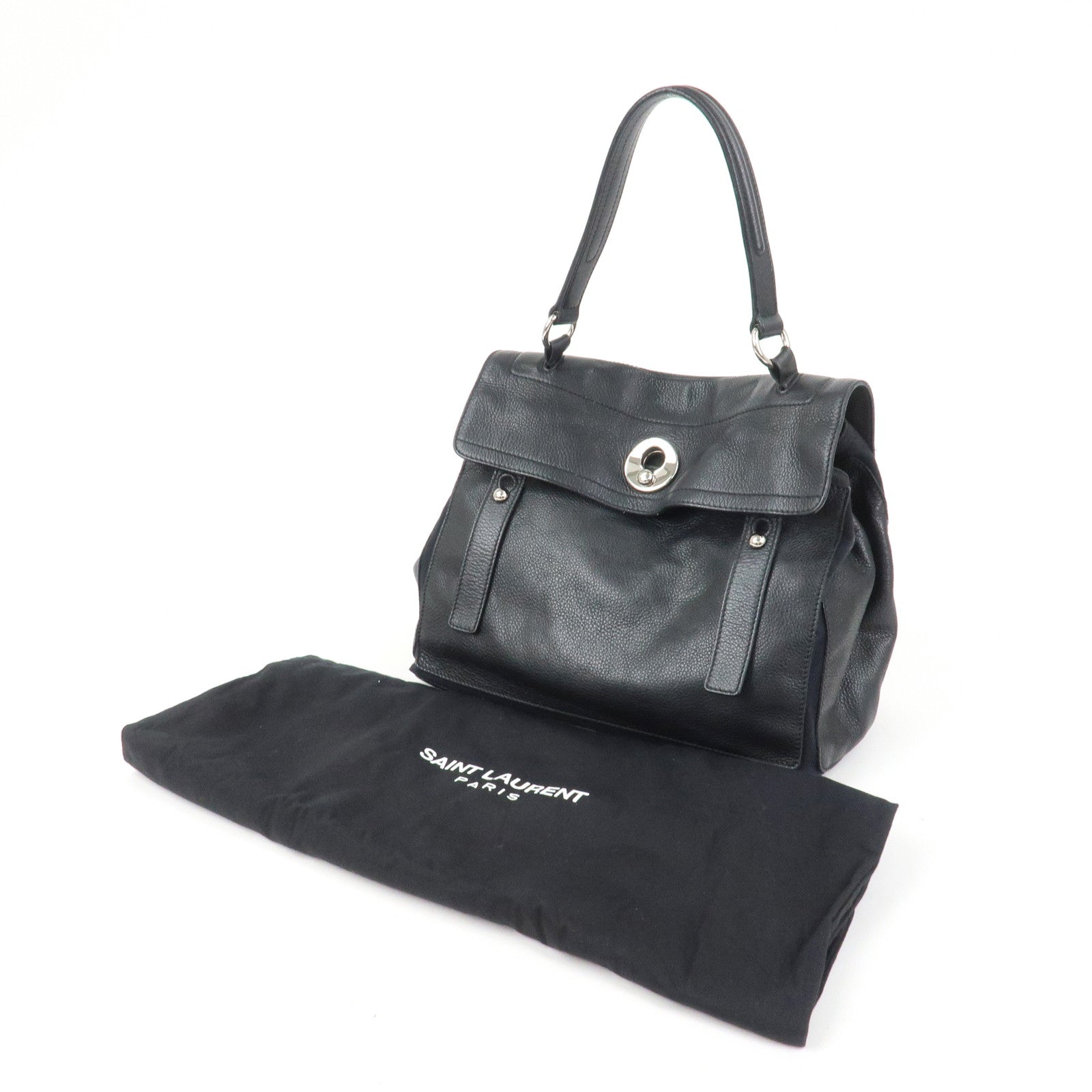 SAINT LAURENT PARIS Leather Canvas Muse Two Hand Shoulder Bag Black