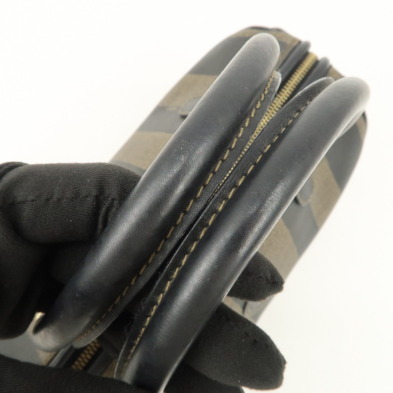 FENDI Pequin PVC Canvas Hand Bag Boston Bag Black Brown Used