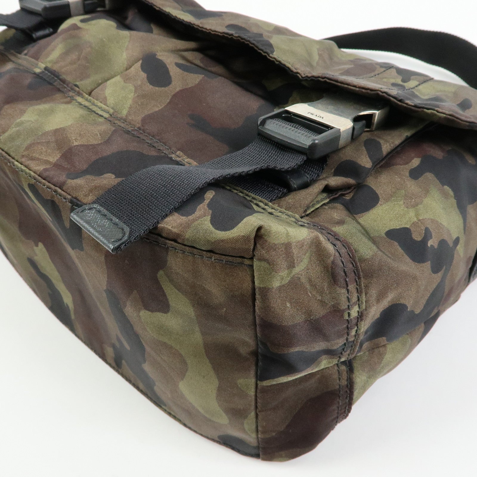 PRADA Triangle Logo Camouflage Nylon Saffiano Leather Shoulder Bag