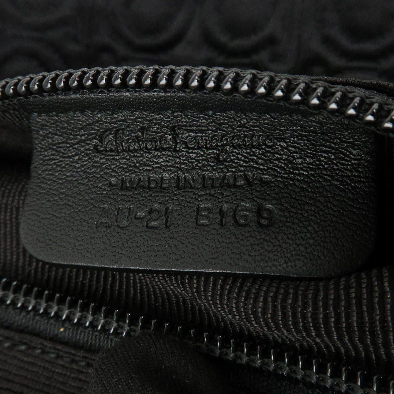 Ferragamo Gancini Canvas Leather Hand Bag Black Silver