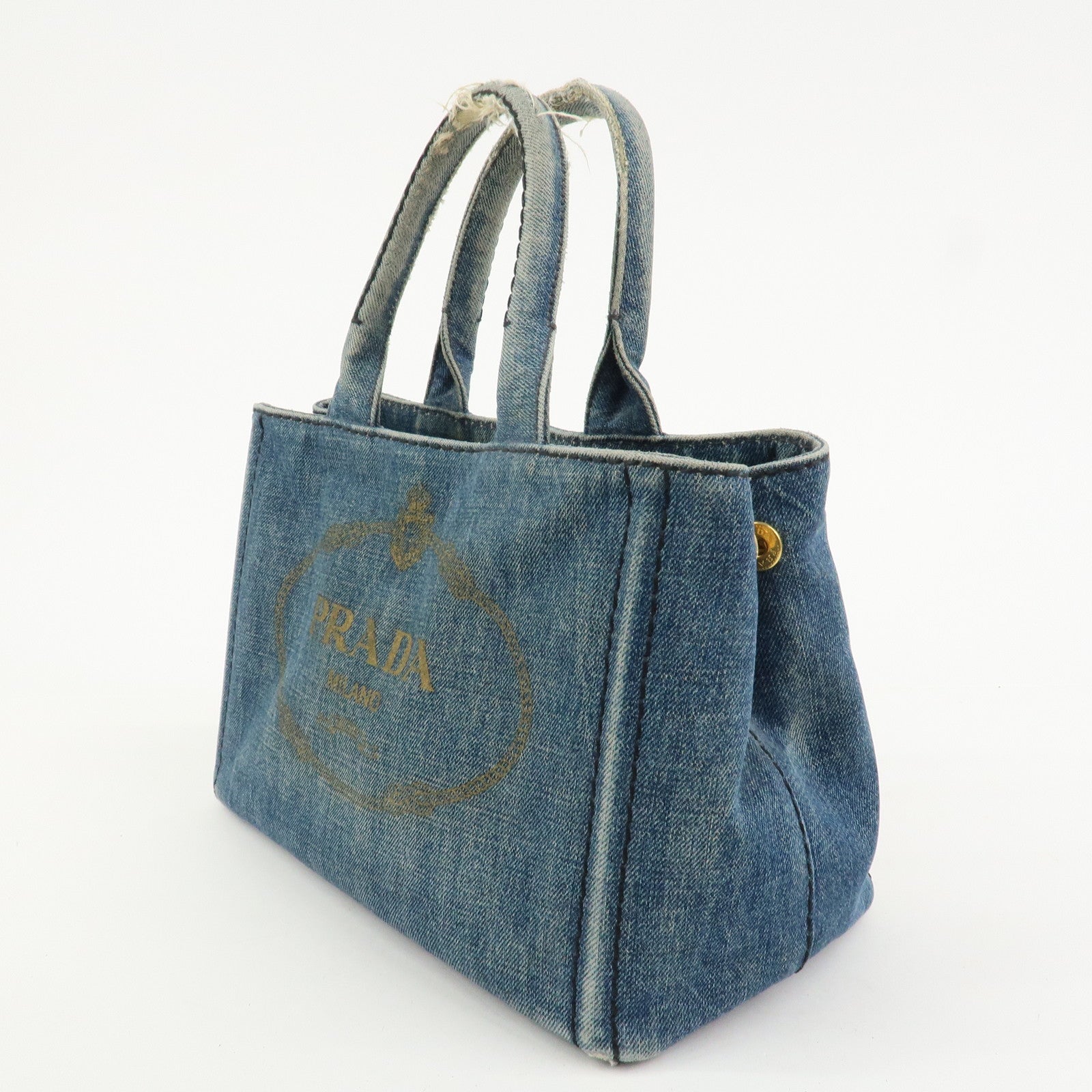 PRADA Logo Canapa Mini Denim 2Way Bag Hand Bag Shoulder Bag 1BG439