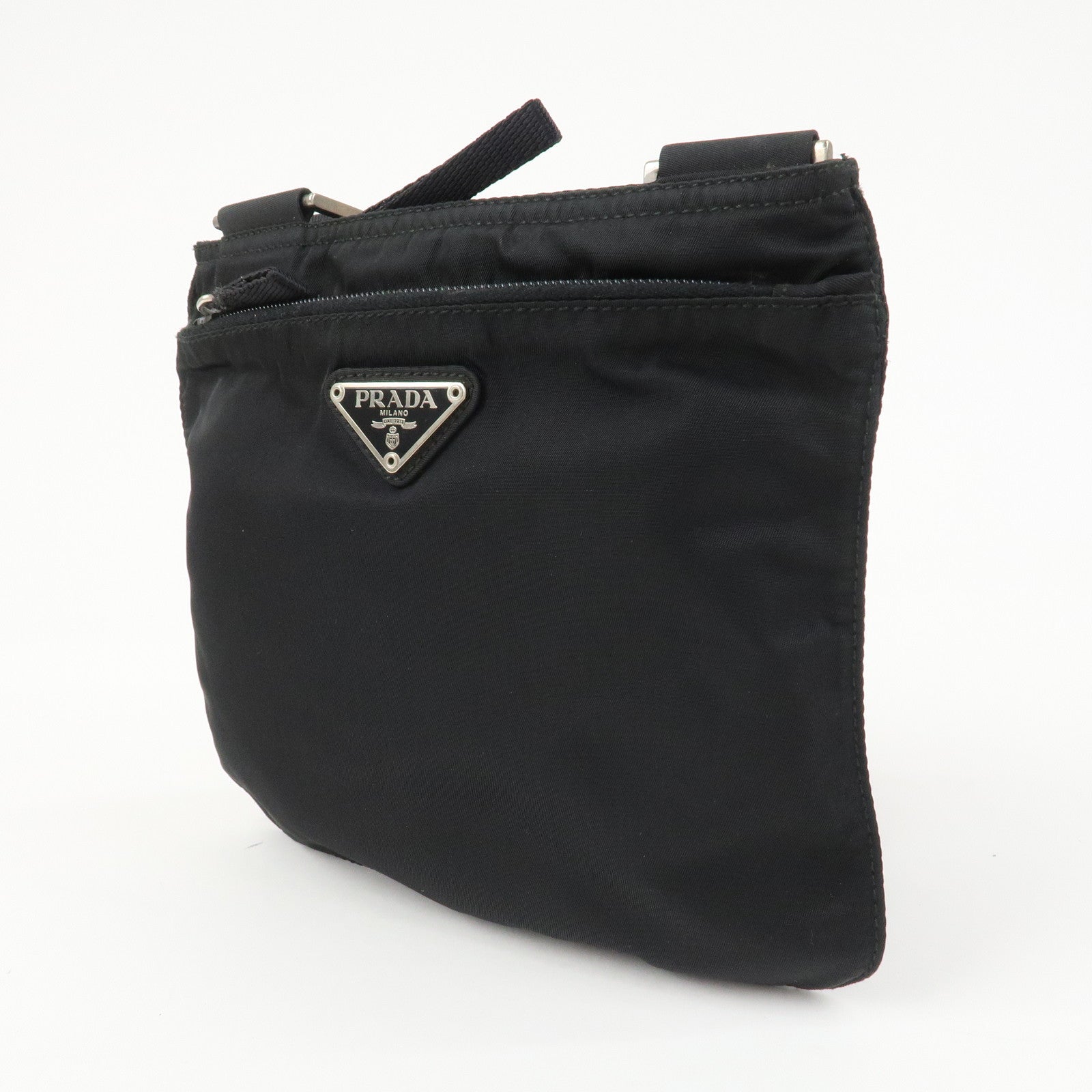 PRADA Triangle Logo Nylon Shoulder Bag Crossbody Bag Black BT7372