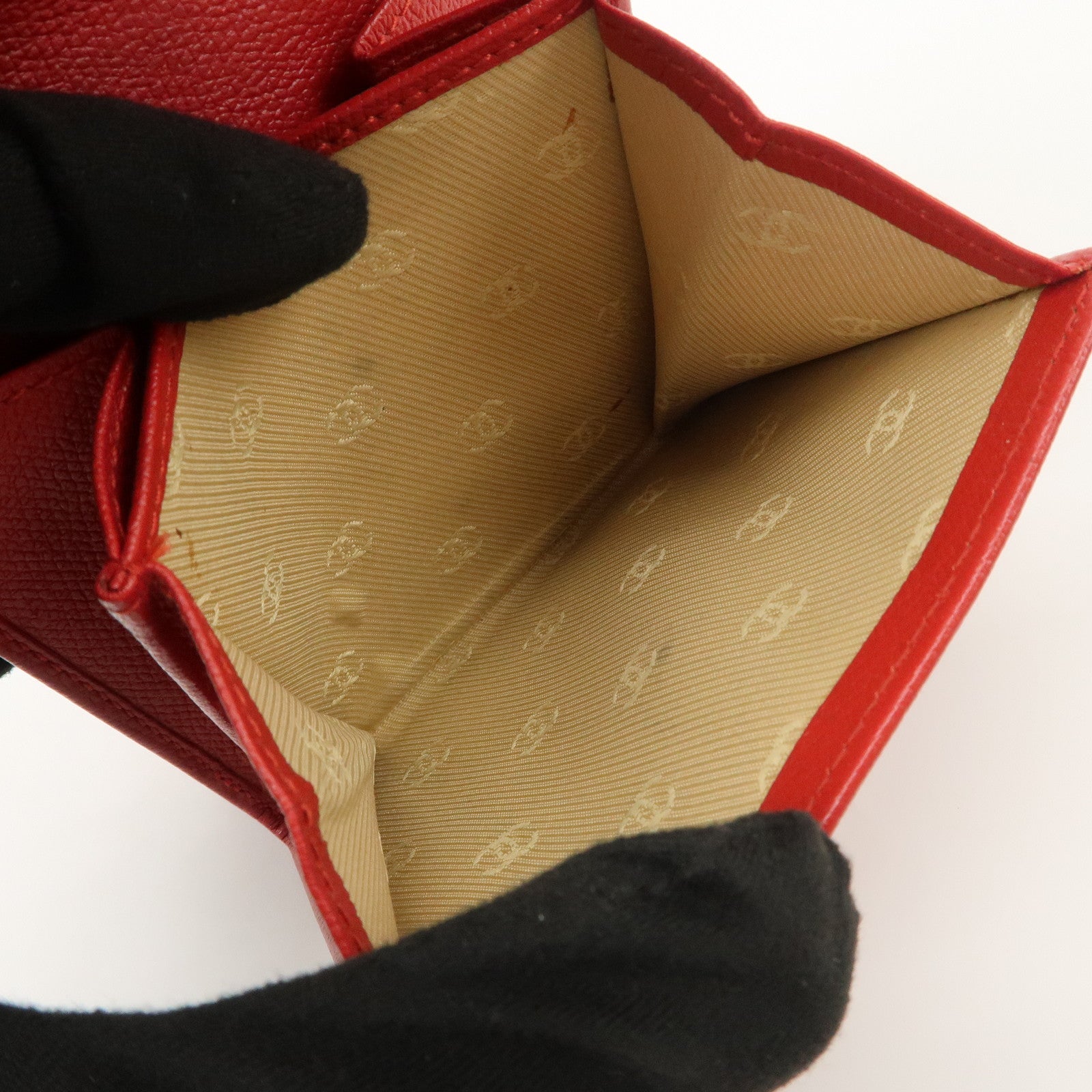 CHANEL COCO Button Leather Double Hook Compact Wallet Red A20902