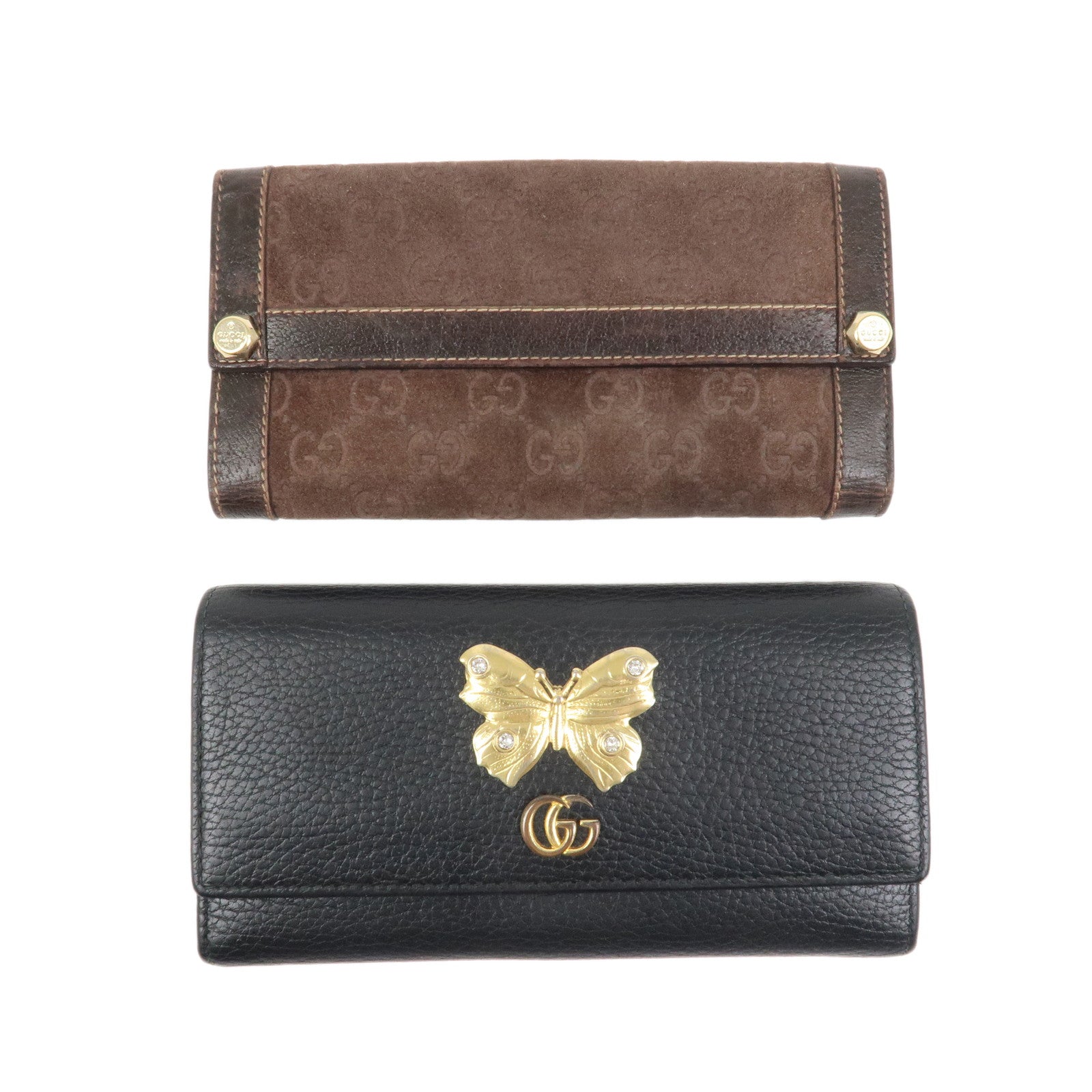 GUCCI Set Of 2 Suede Leather Bi-Fold Long Wallet 499359 153211