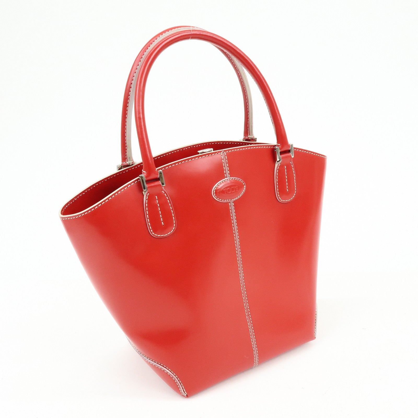 TOD'S Logo Leather Hand Bag Tote Bag Red