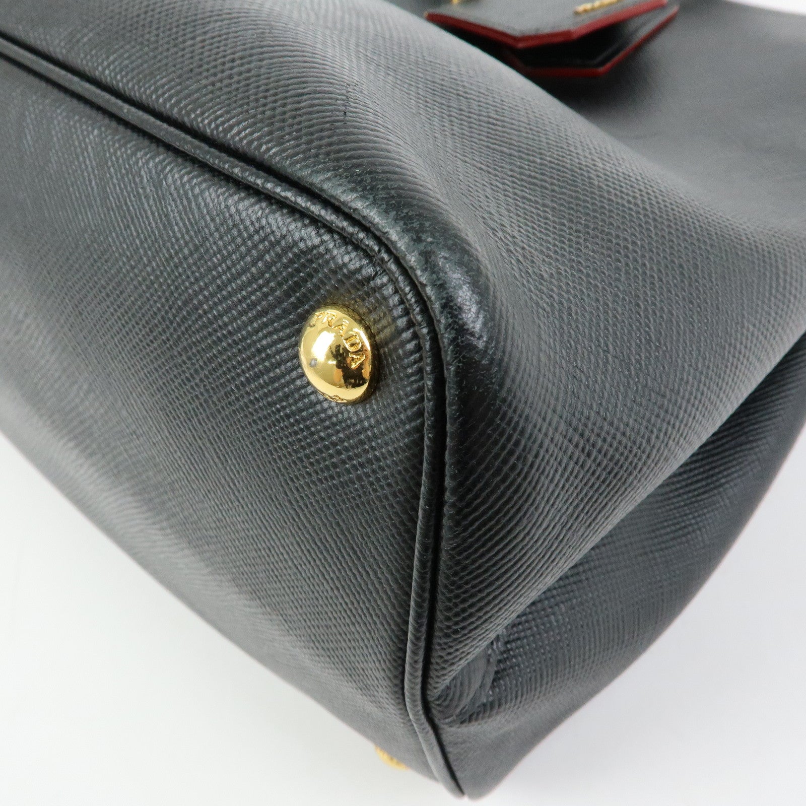 PRADA Triangle Logo Saffiano Leather Tote Bag Hand Bag Black BN2756