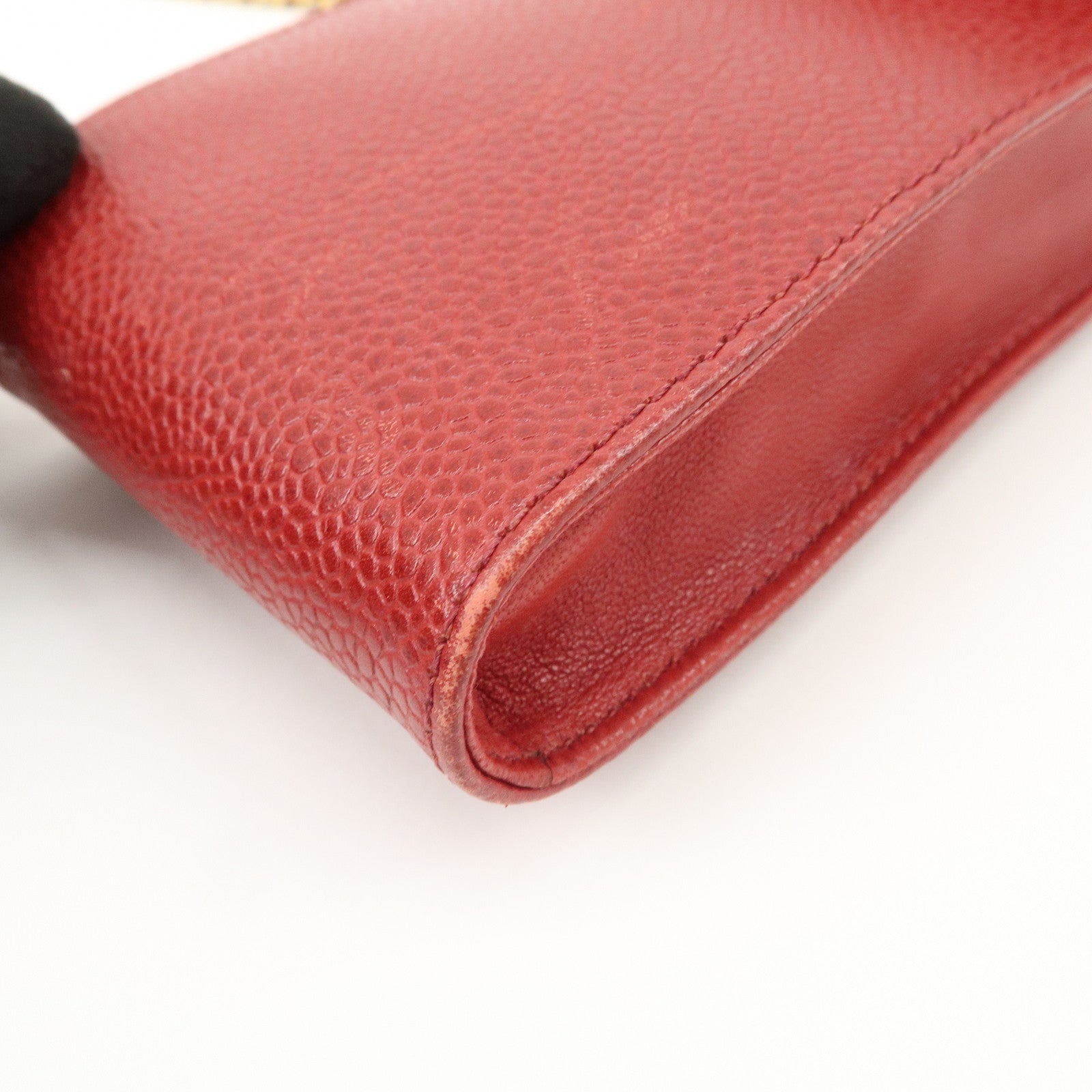 CHANEL COCO Mark Caviarskin Chain Shoulder Bag Pouch Red