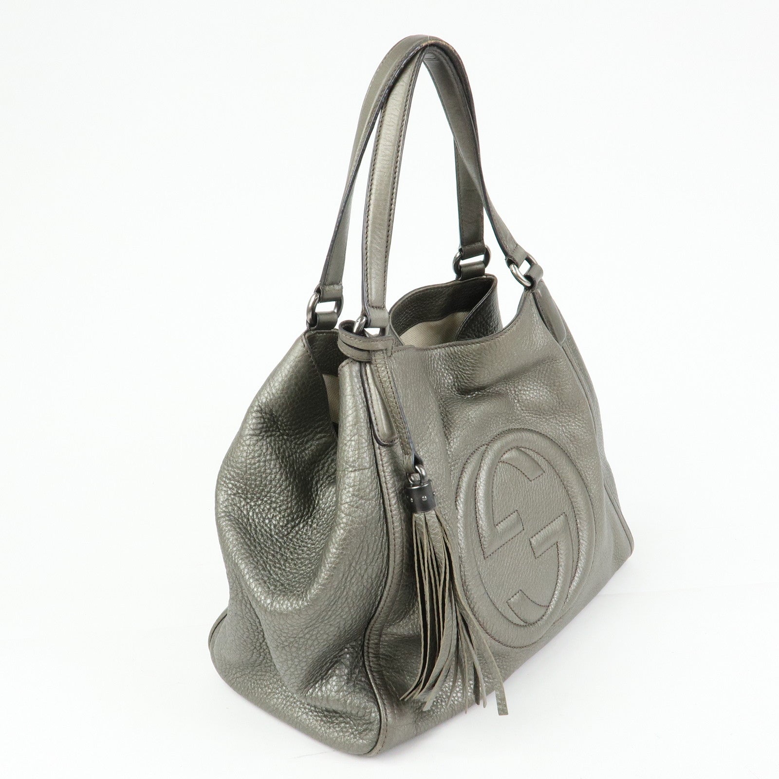 GUCCI SOHO Interlocking G Leather Tote Bag Hand Bag Silver 282309