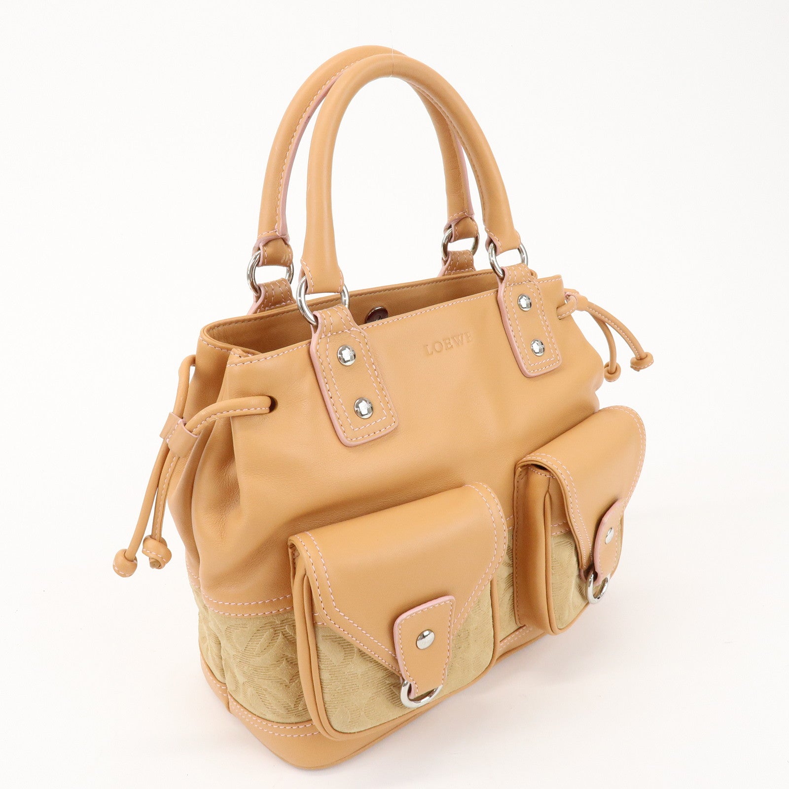 LOEWE Logo Suede Leather Hand Bag Mini Tote Bag Light Brown Beige