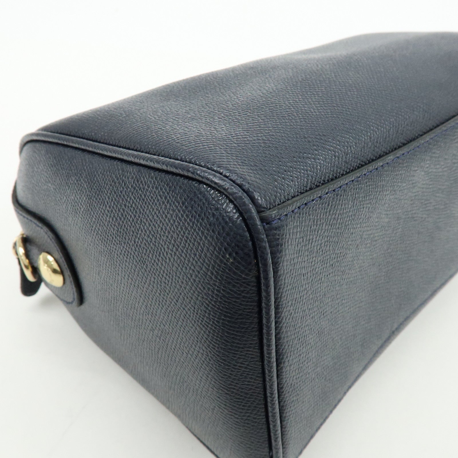 COACH Leather 2Way Shoulder Bag Hand Bag Navy