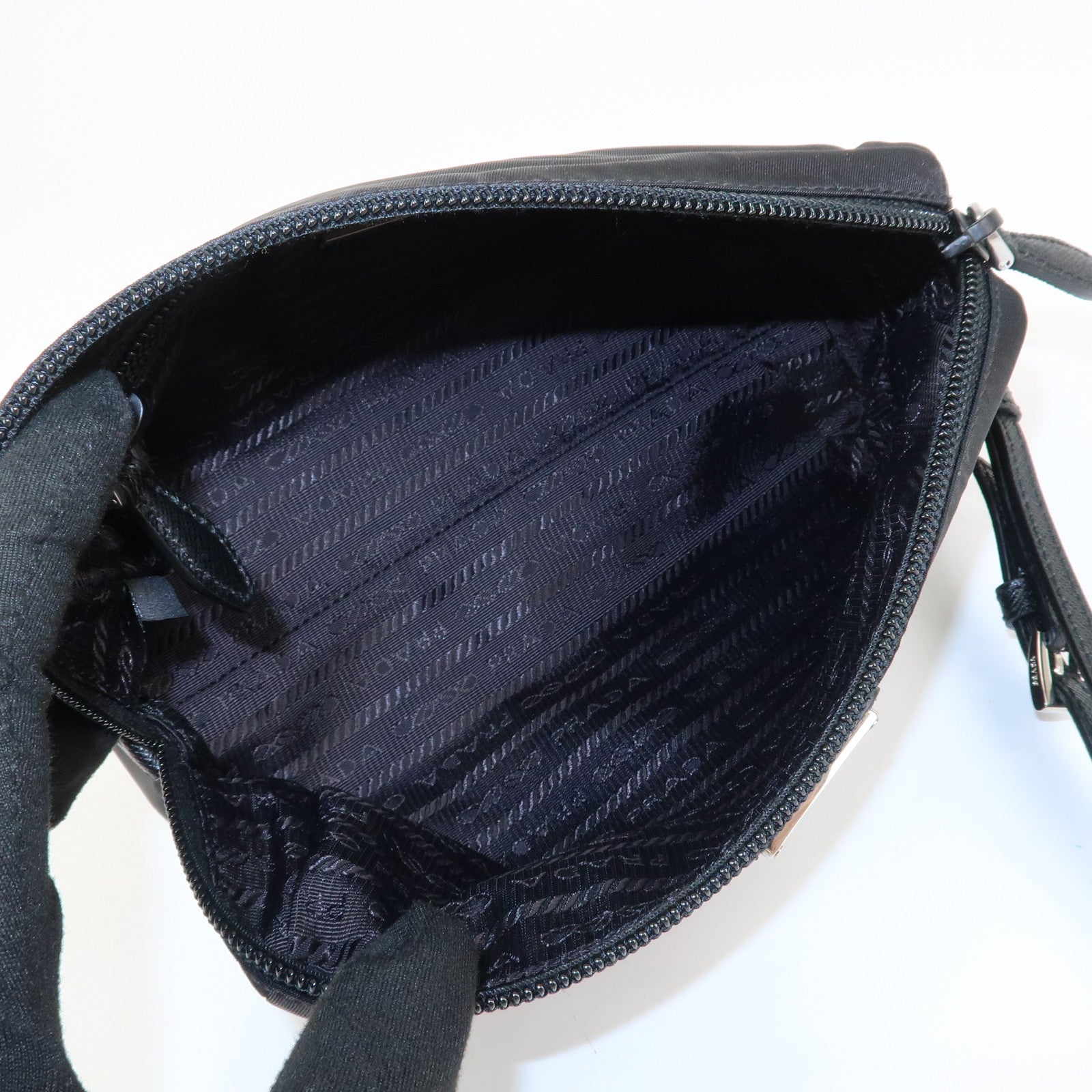 PRADA Logo Nylon Leather Pouch Cosmetic Pouch Black 1NE693