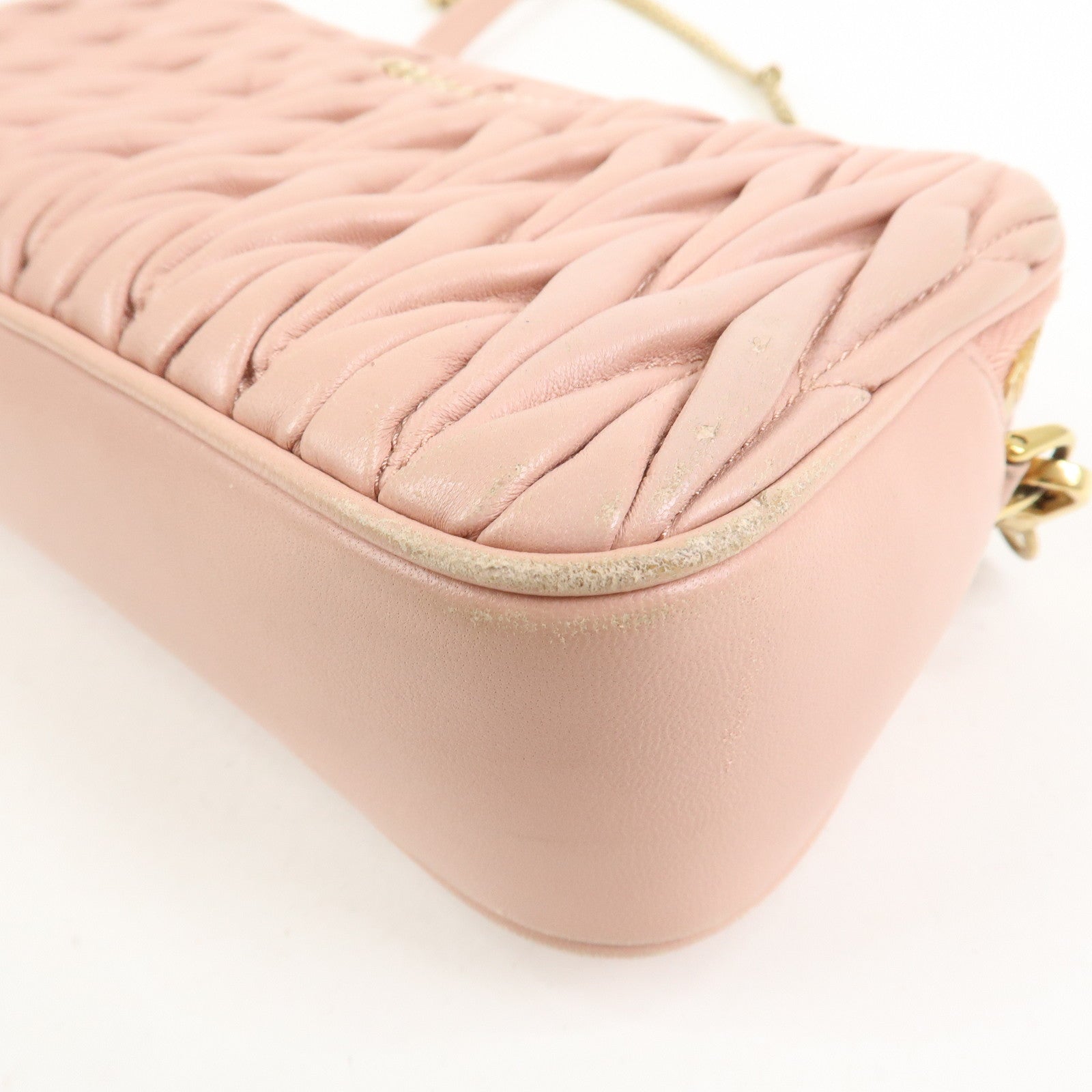 MIU MIU Matelasse Leather Chain Shoulder Bag Crossbody Bag Pink