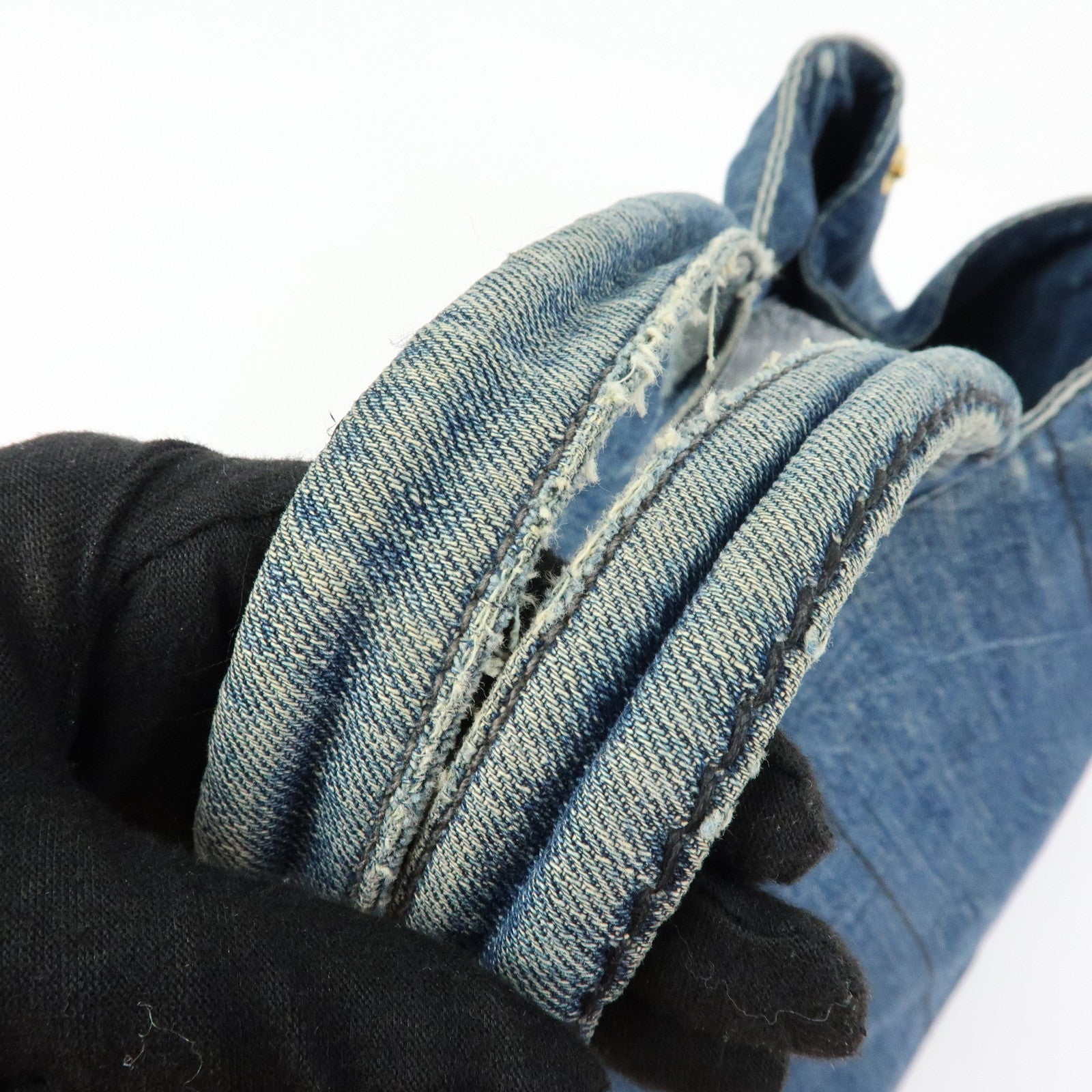 PRADA Triangle Logo Canapa Denim Tote Bag Hand Bag Shoulder Bag