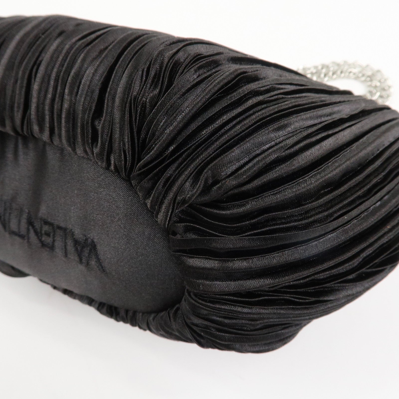 VALENTINO Nylon Chain Shoulder Bag Black Crystal Kiss Lock Used