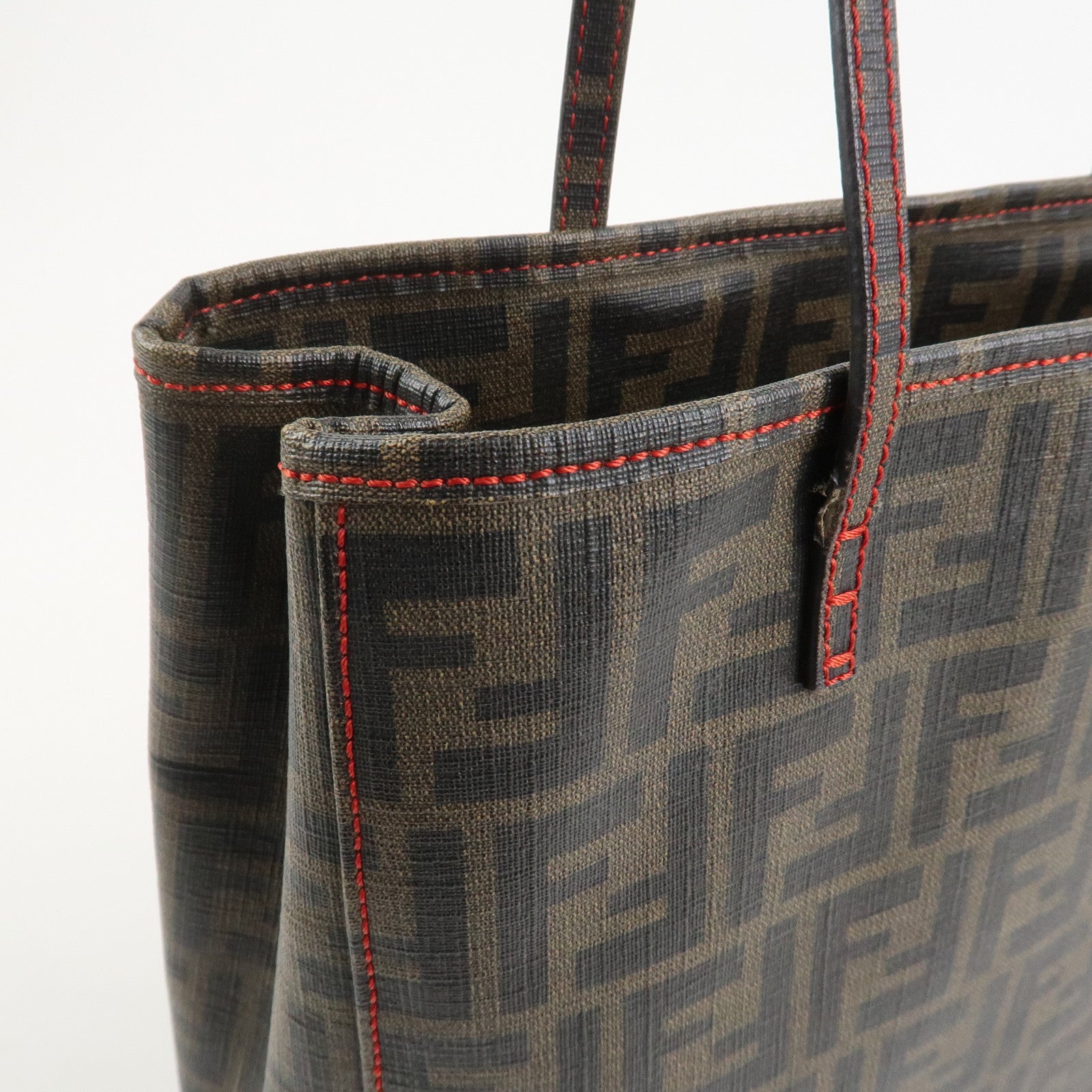 FENDI Zucca PVC Canvas Tote Bag Shoulder Bag Brown Black 8BH211