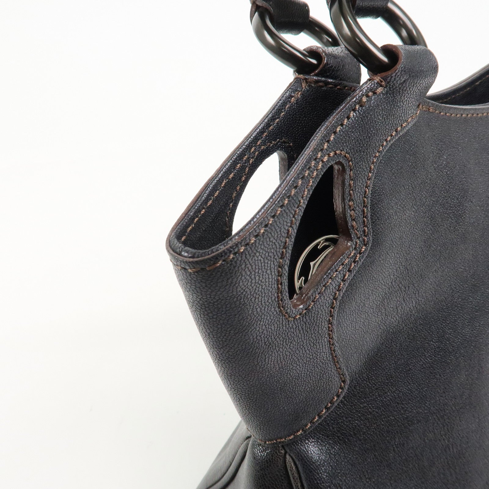 Cartier Mustline Marcello Leather Hand Bag Tote Bag Black