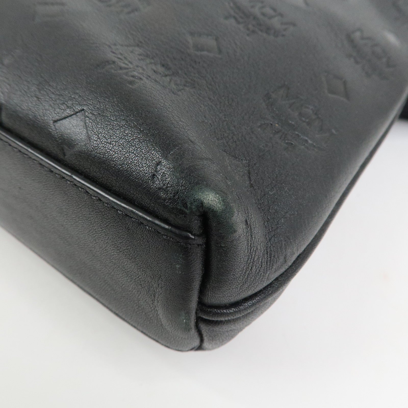 MCM Visetos Embossed Leather Shoulder Bag Crossbody Bag Black