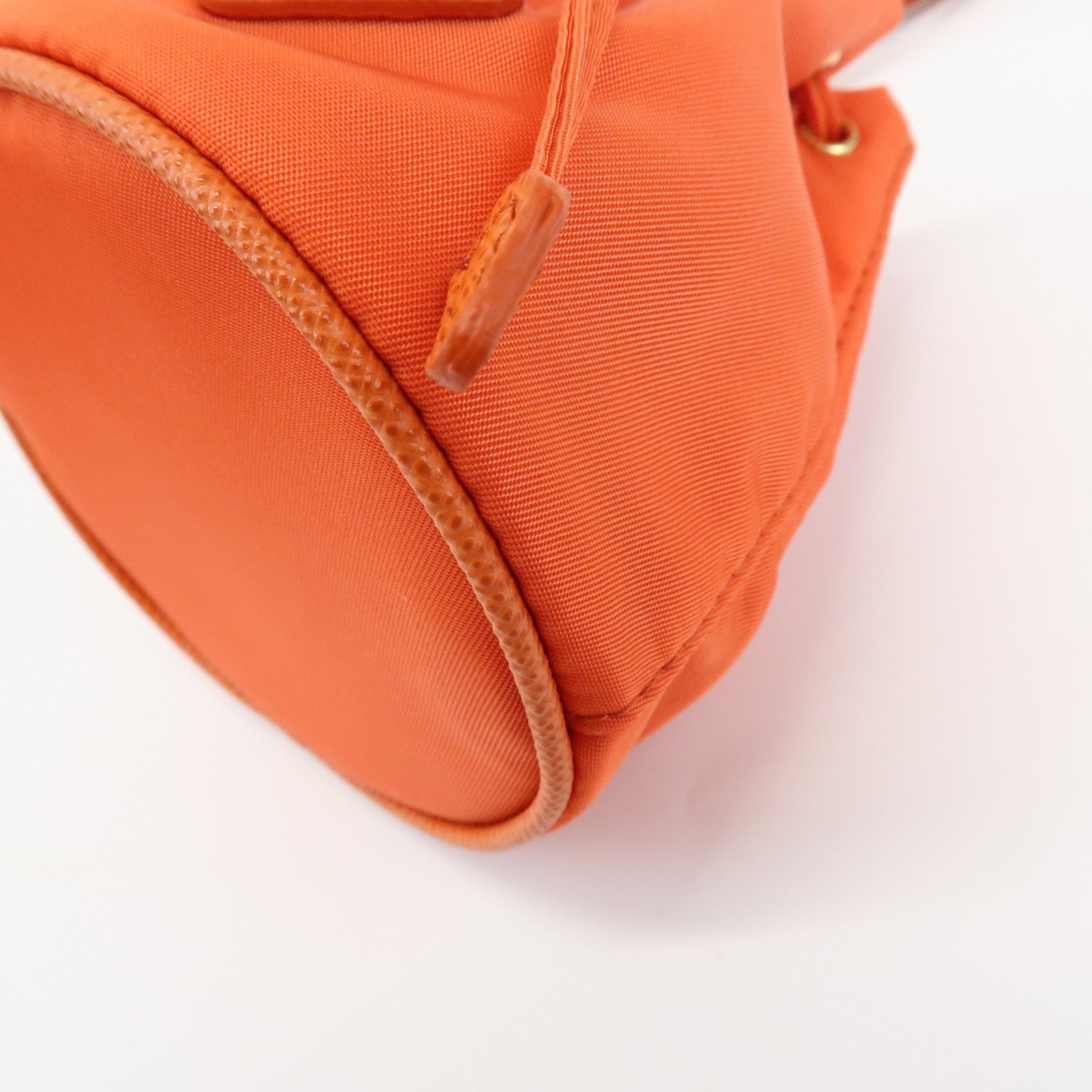 PRADA Triangle Logo Nylon Drawstring Wrist Bag Orange 1TT202