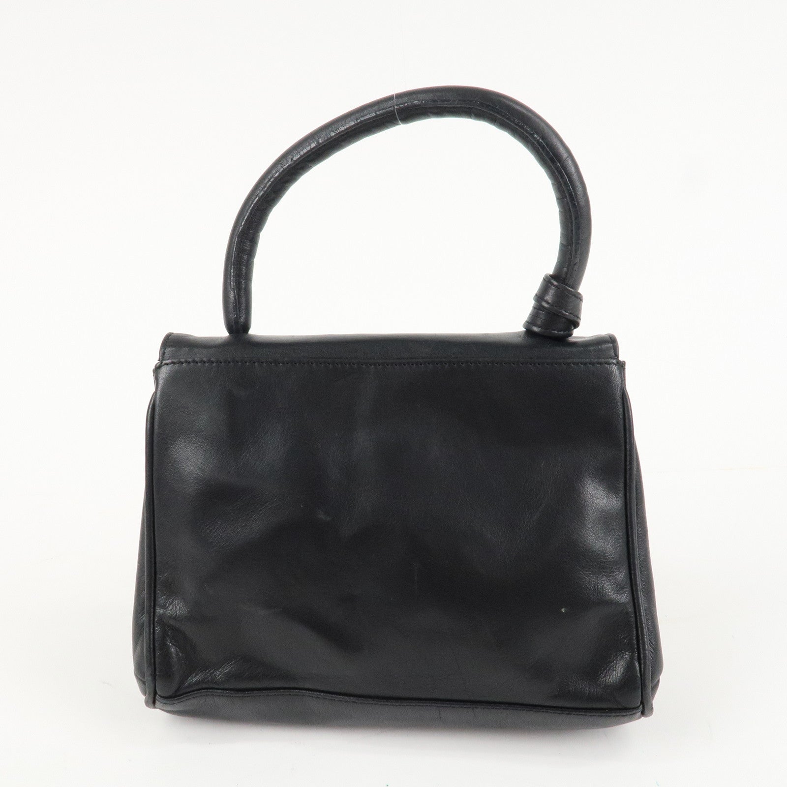 FENDI Leather Hand Bag Tassel Charm Gold Hardware Black Used