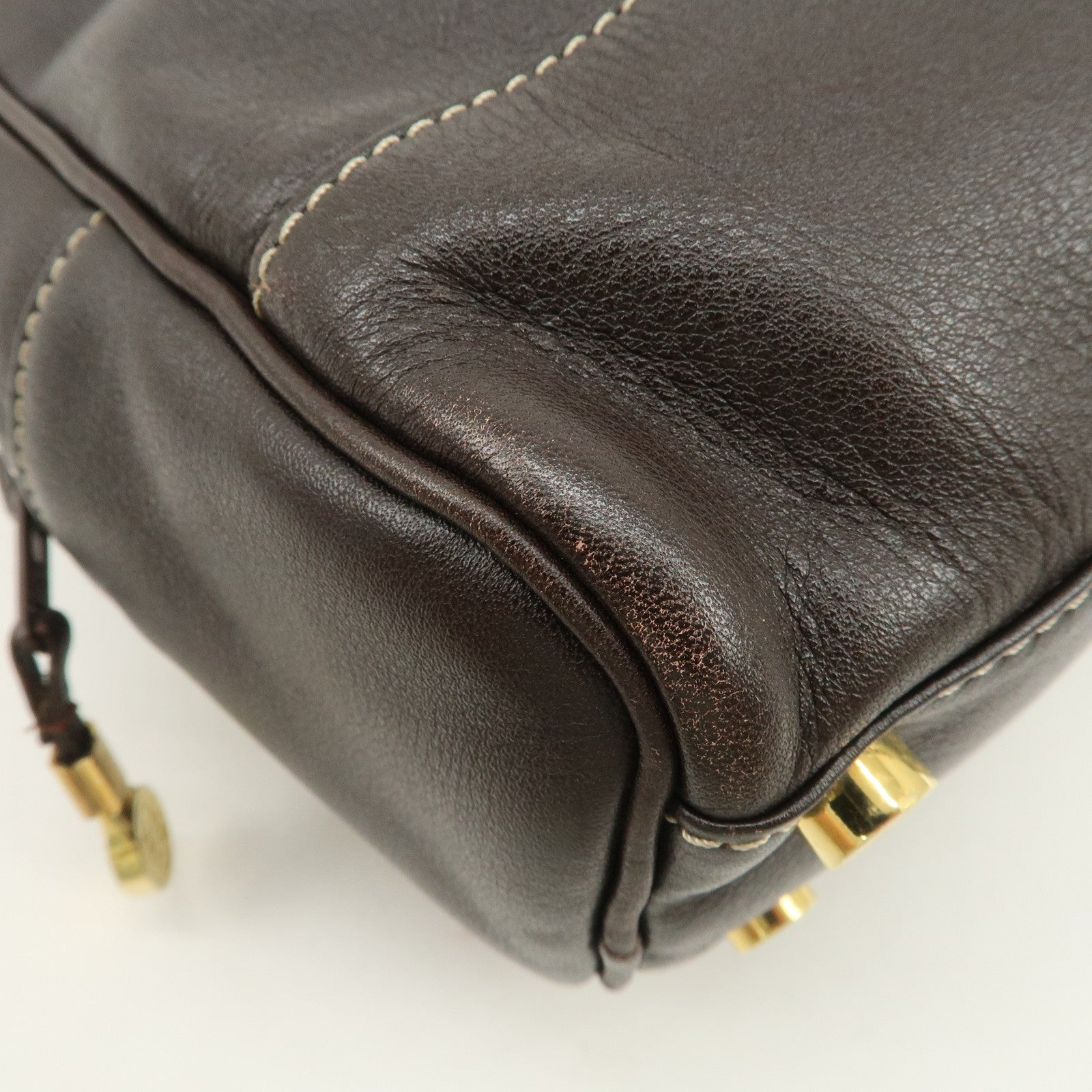 LOEWE Anagram Leather Boston Bag Hand Bag Dark Brown