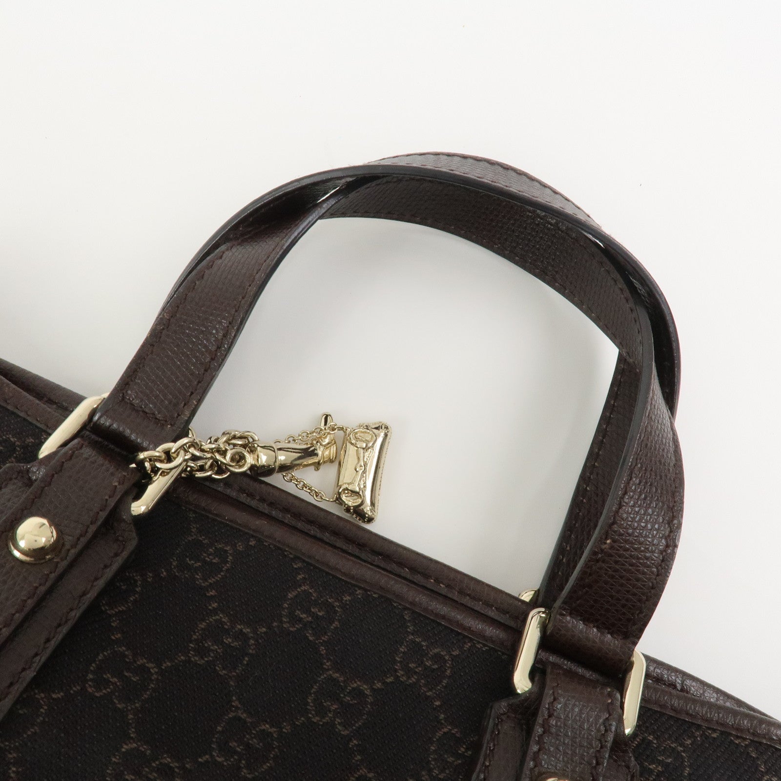 GUCCI Logo GG Canvas Leather Hand Bag Tote Bag Dark Brown 240017